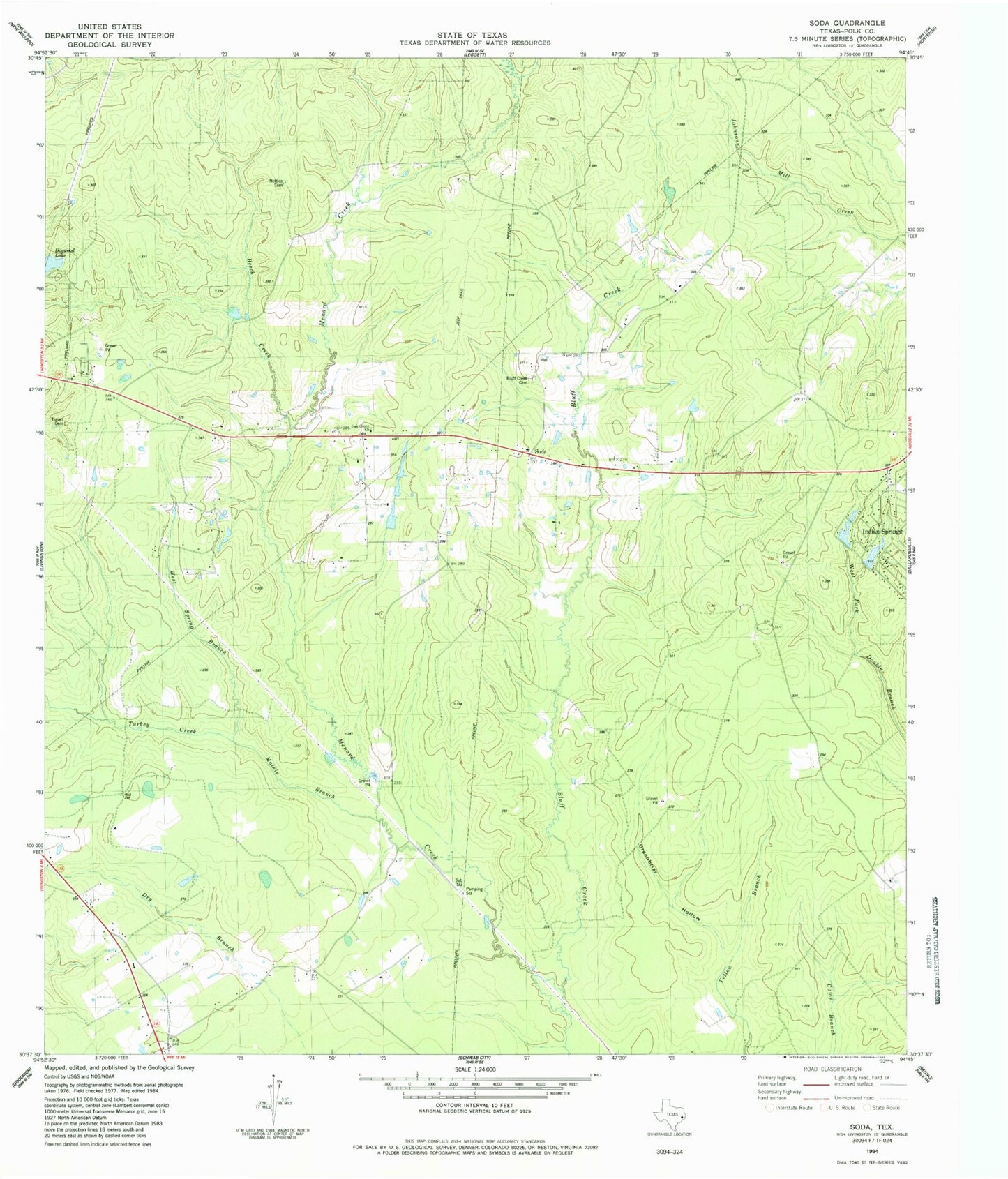 Classic USGS Soda Texas 7.5'x7.5' Topo Map Image