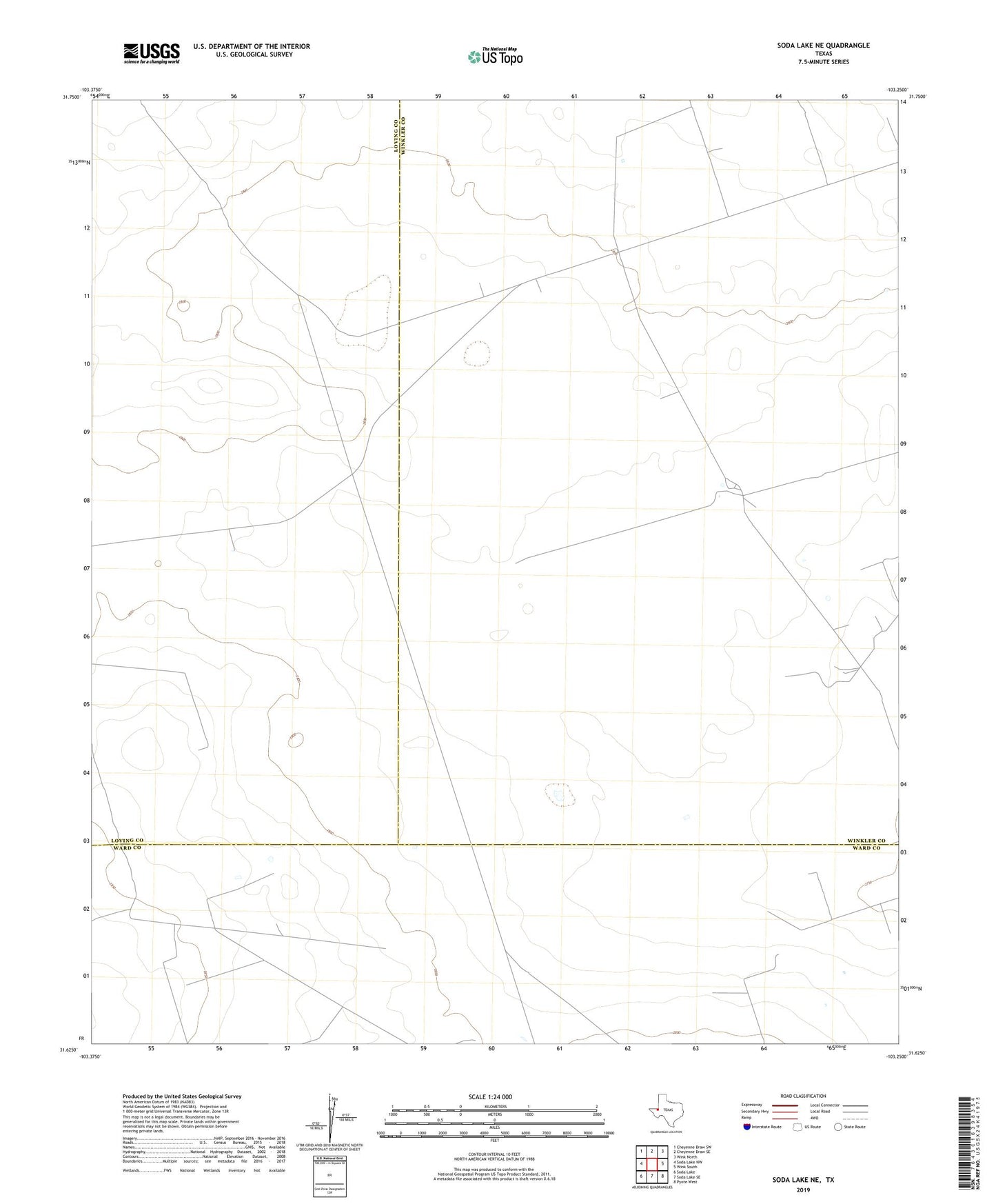 Soda Lake NE Texas US Topo Map Image