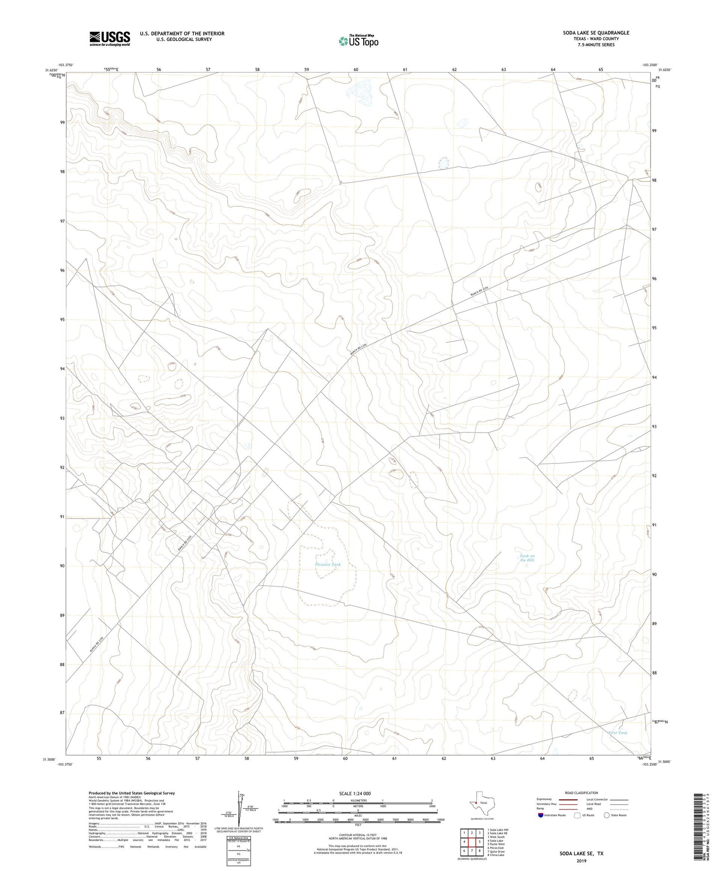 Soda Lake SE Texas US Topo Map Image