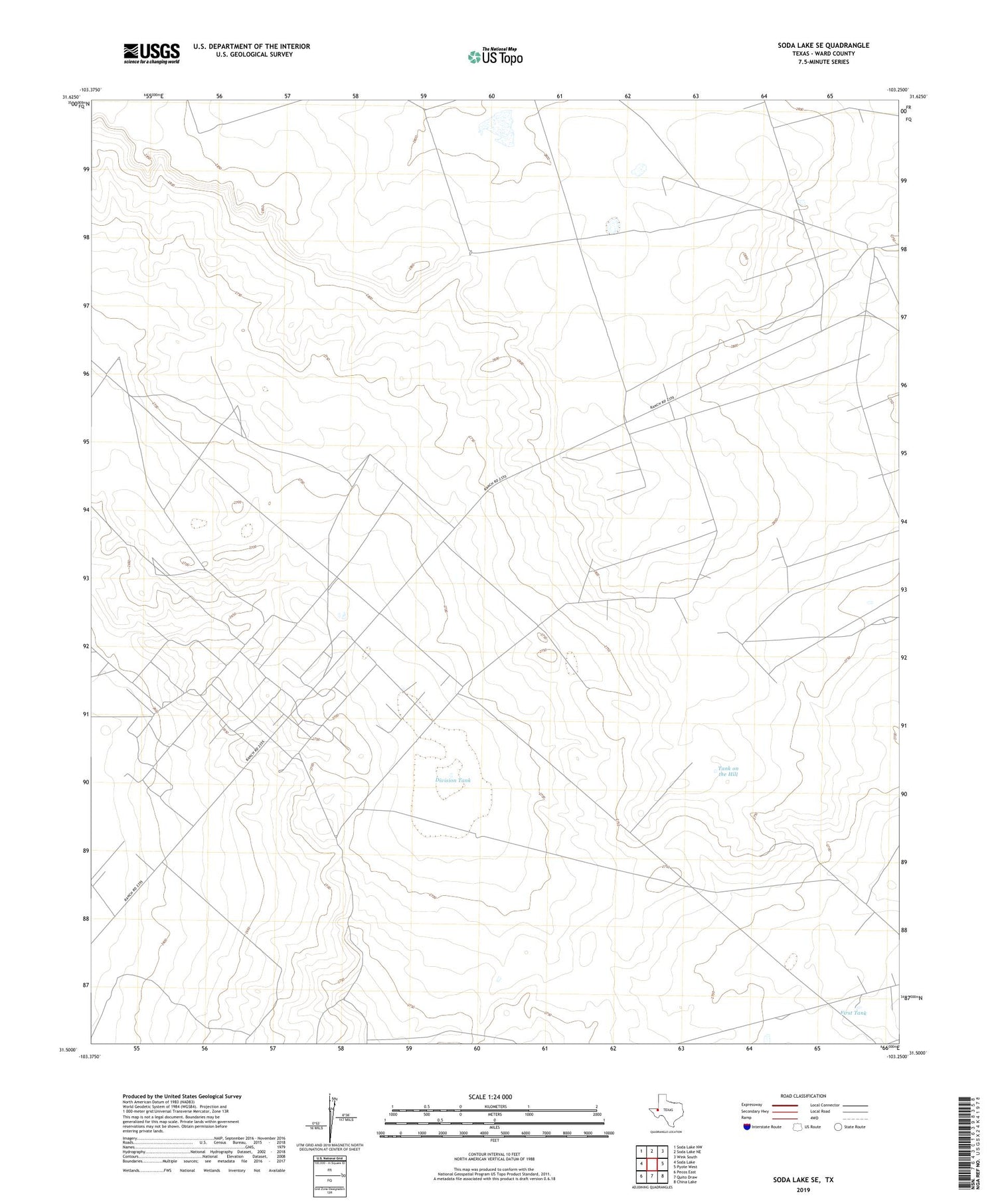 Soda Lake SE Texas US Topo Map Image