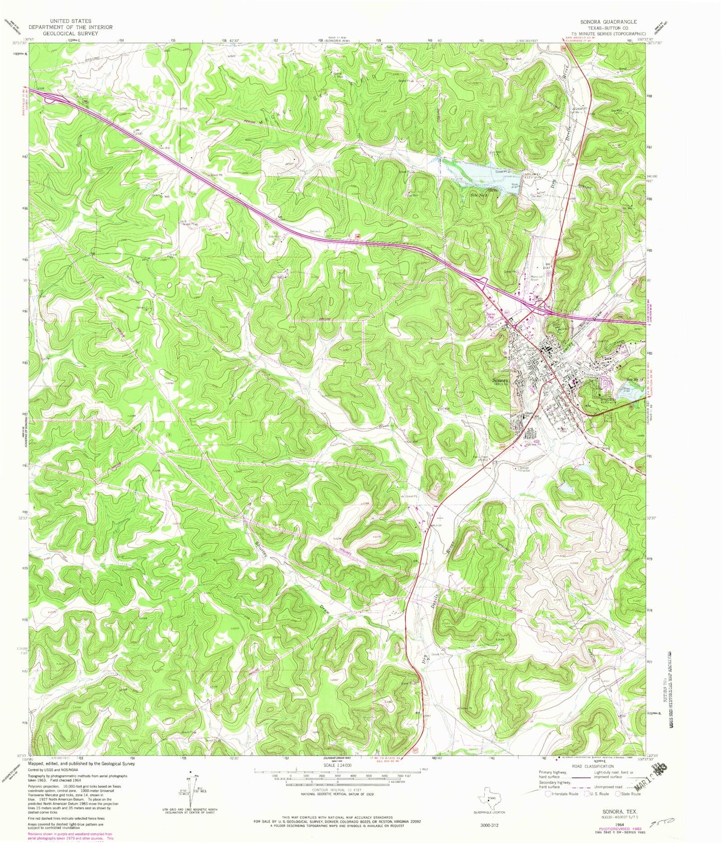 Classic USGS Sonora Texas 7.5'x7.5' Topo Map Image