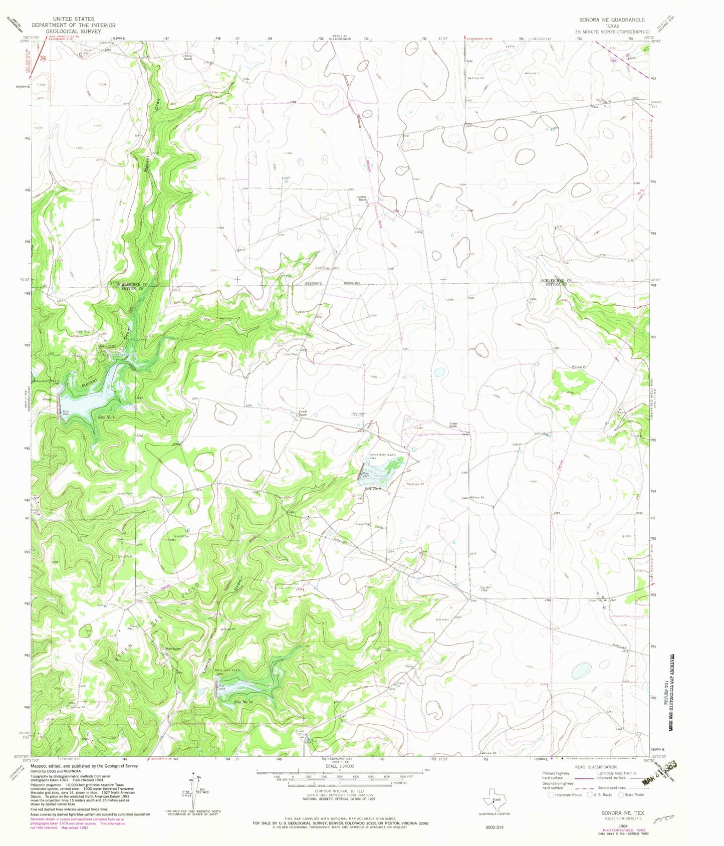 Classic USGS Sonora NE Texas 7.5'x7.5' Topo Map Image
