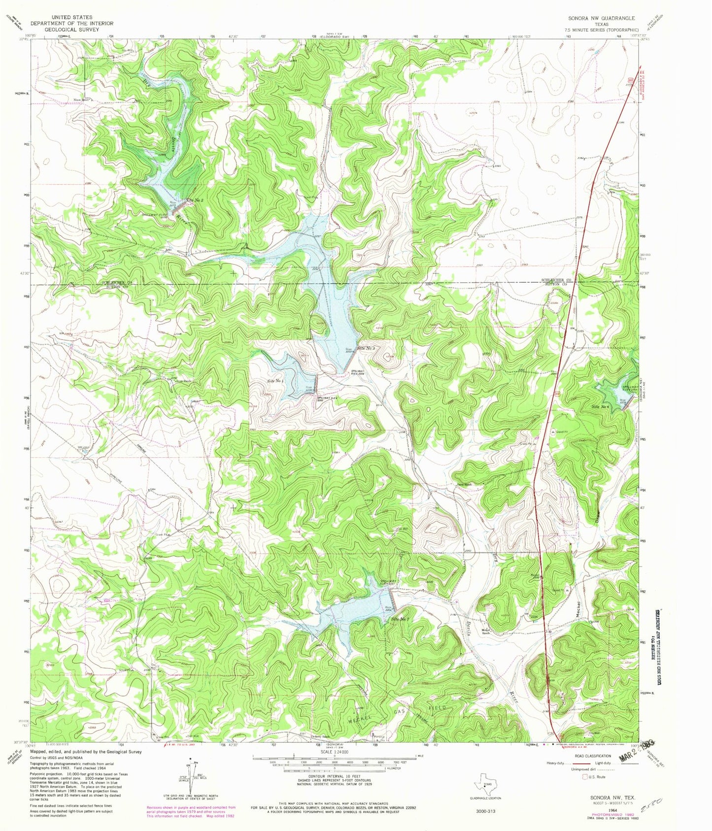Classic USGS Sonora NW Texas 7.5'x7.5' Topo Map Image