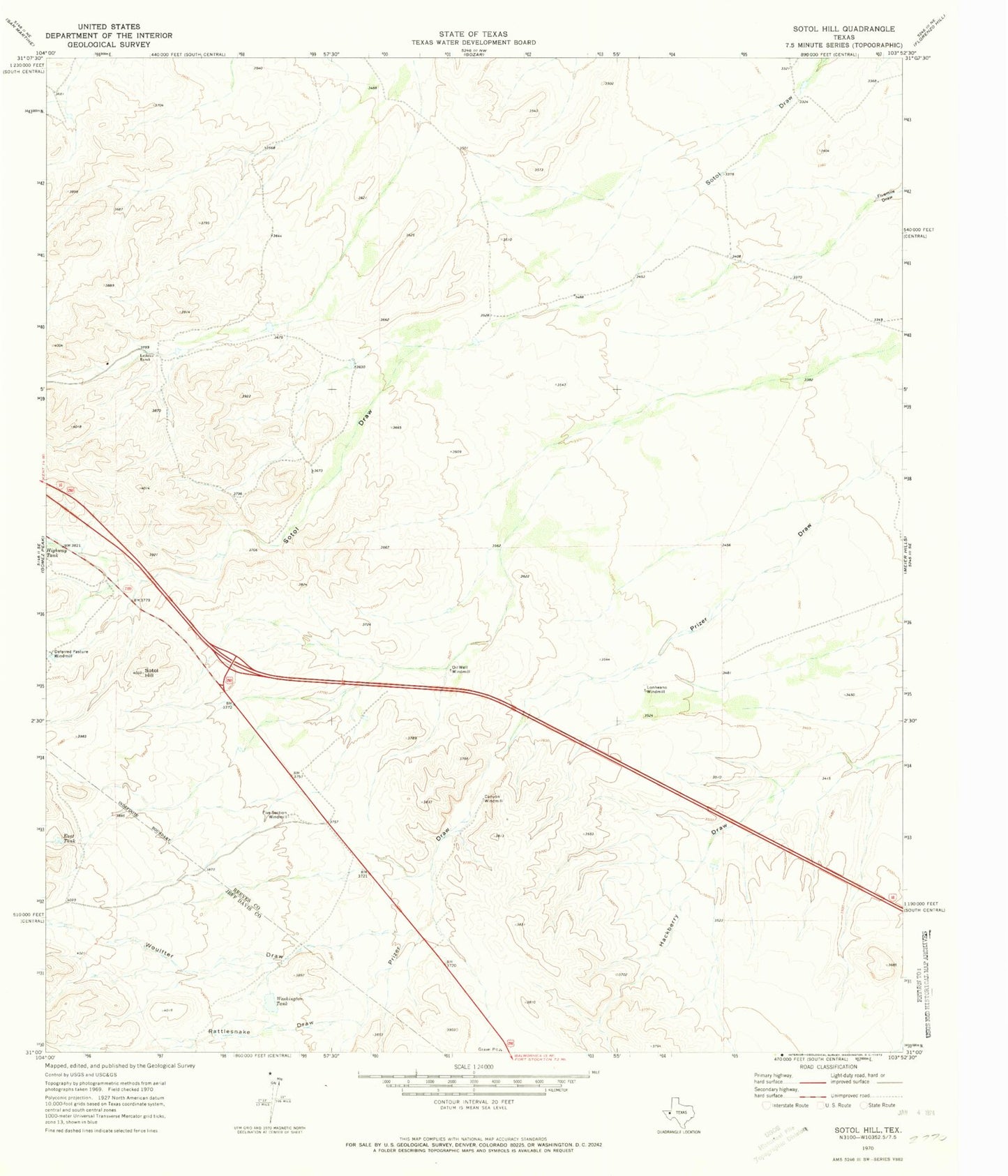 Classic USGS Sotol Hill Texas 7.5'x7.5' Topo Map Image