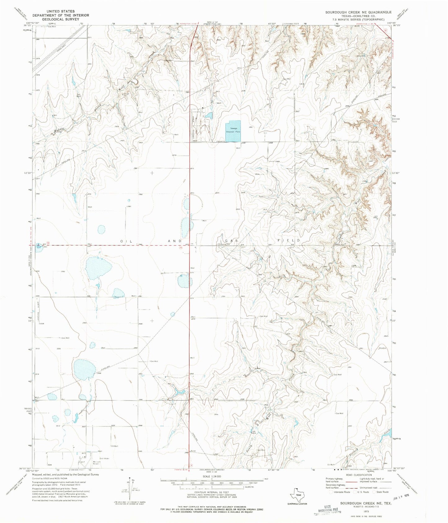 Classic USGS Sourdough Creek NE Texas 7.5'x7.5' Topo Map Image