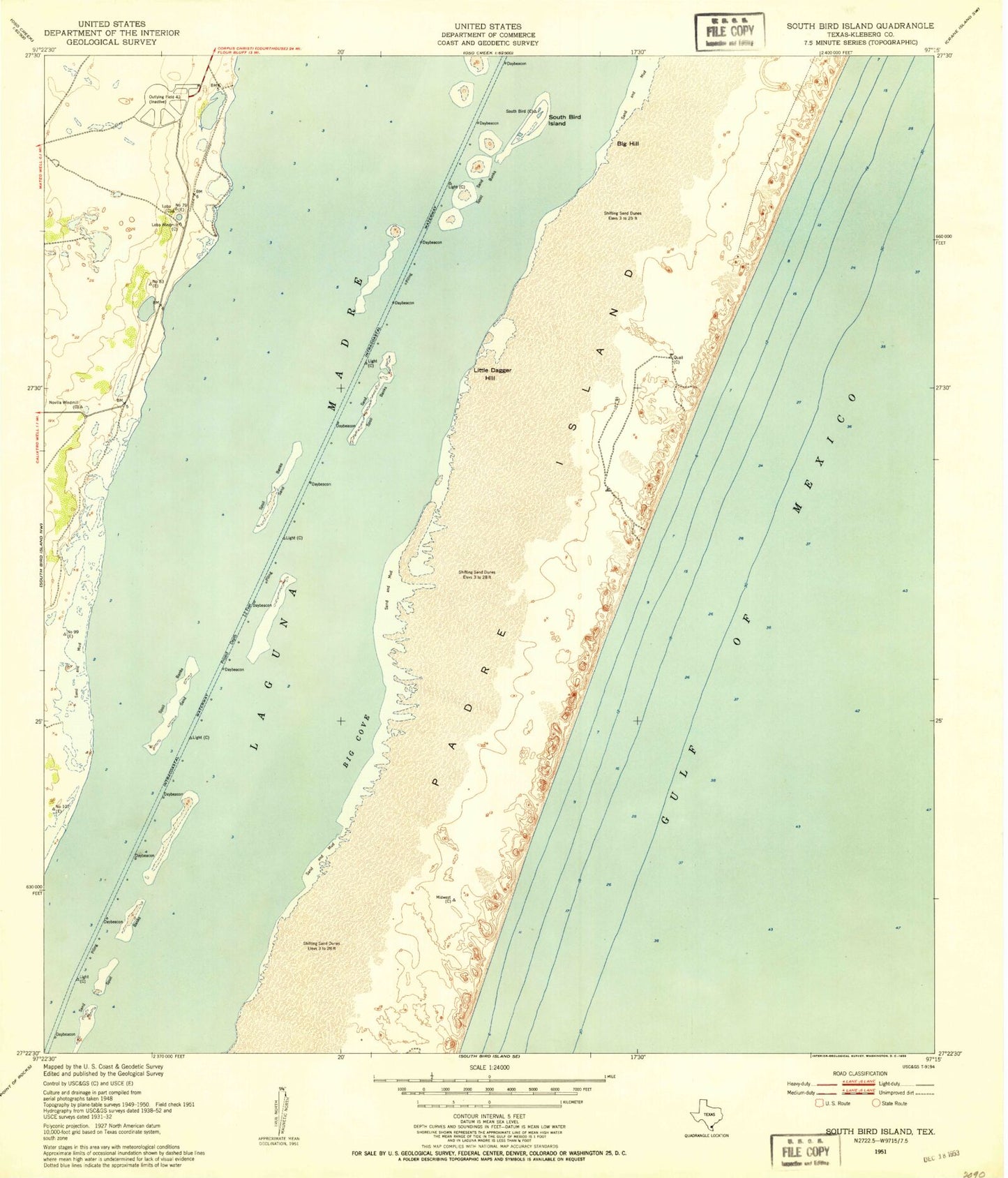 Classic USGS South Bird Island Texas 7.5'x7.5' Topo Map Image
