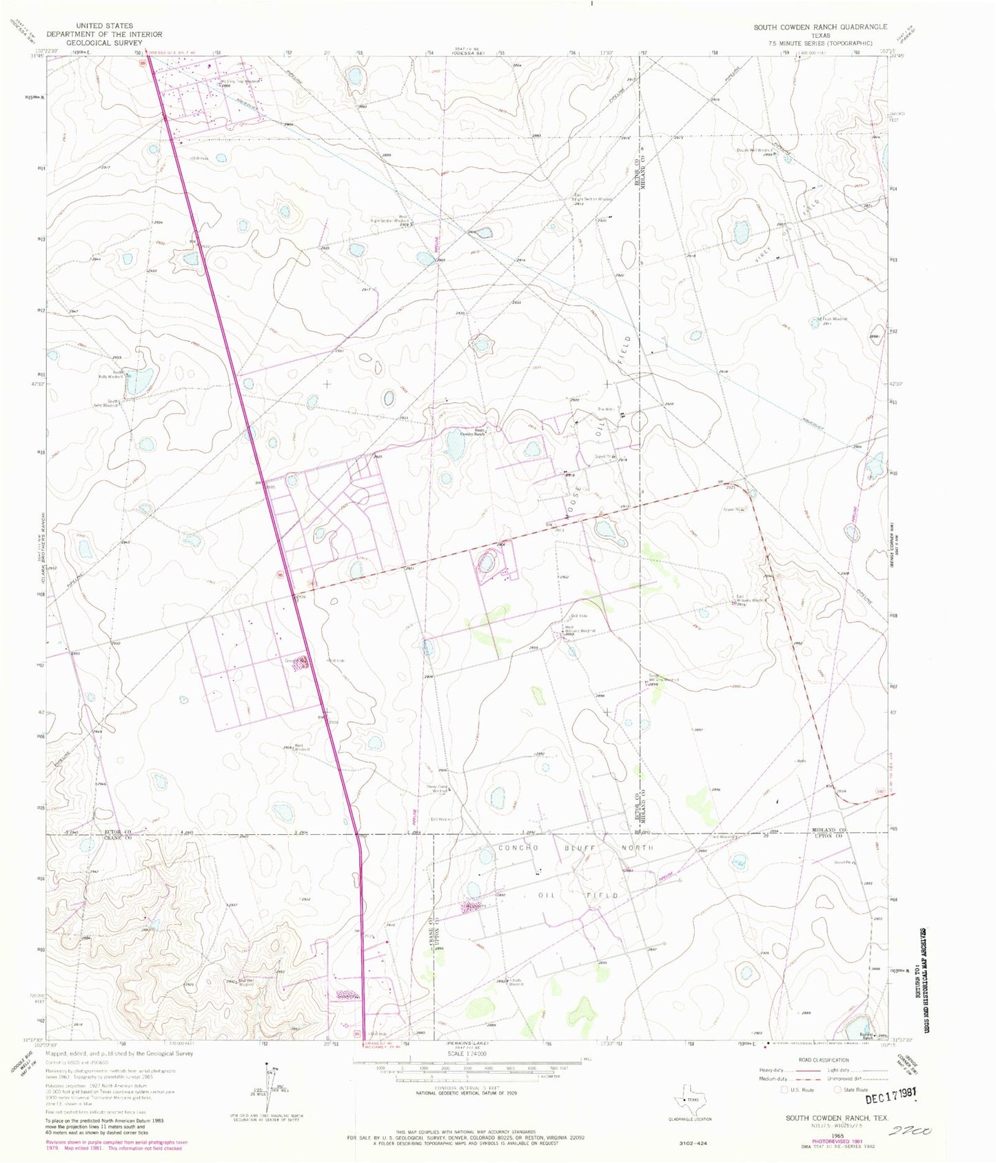 Classic USGS South Cowden Ranch Texas 7.5'x7.5' Topo Map Image