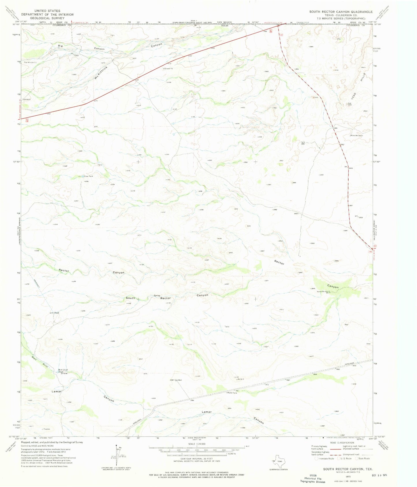 Classic USGS South Rector Canyon Texas 7.5'x7.5' Topo Map Image