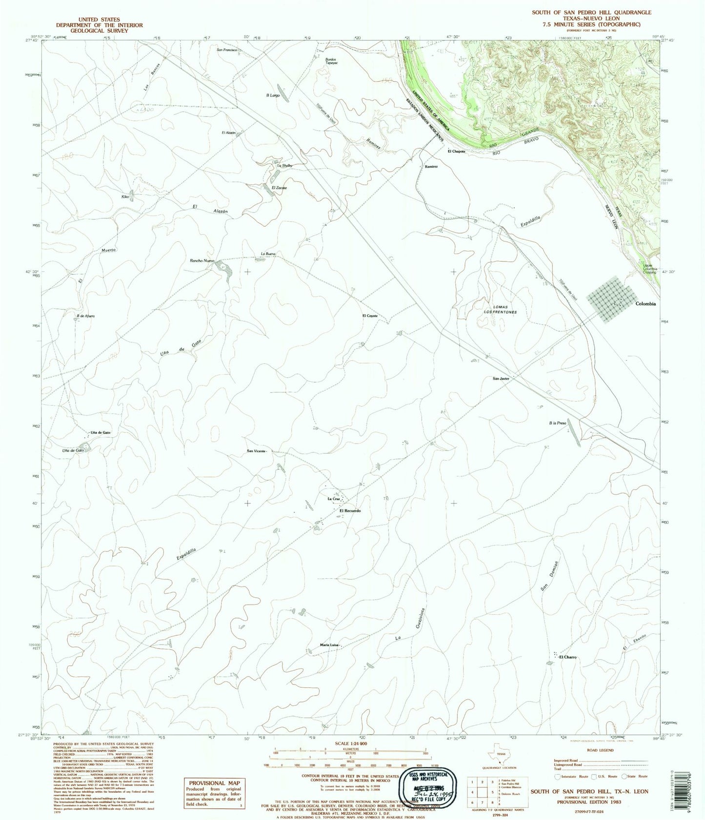 Classic USGS South of San Pedro Hill Texas 7.5'x7.5' Topo Map Image