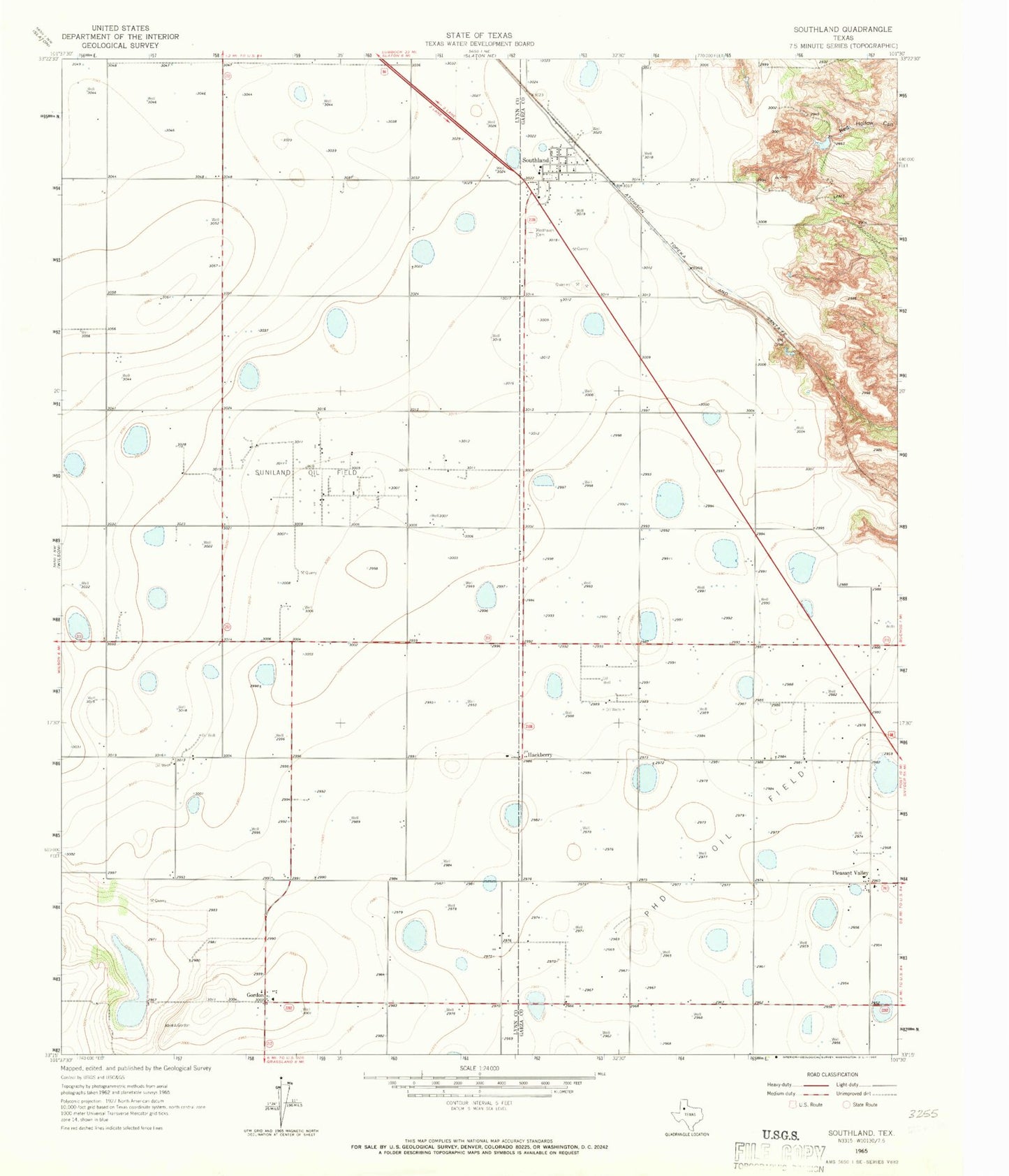 Classic USGS Southland Texas 7.5'x7.5' Topo Map Image