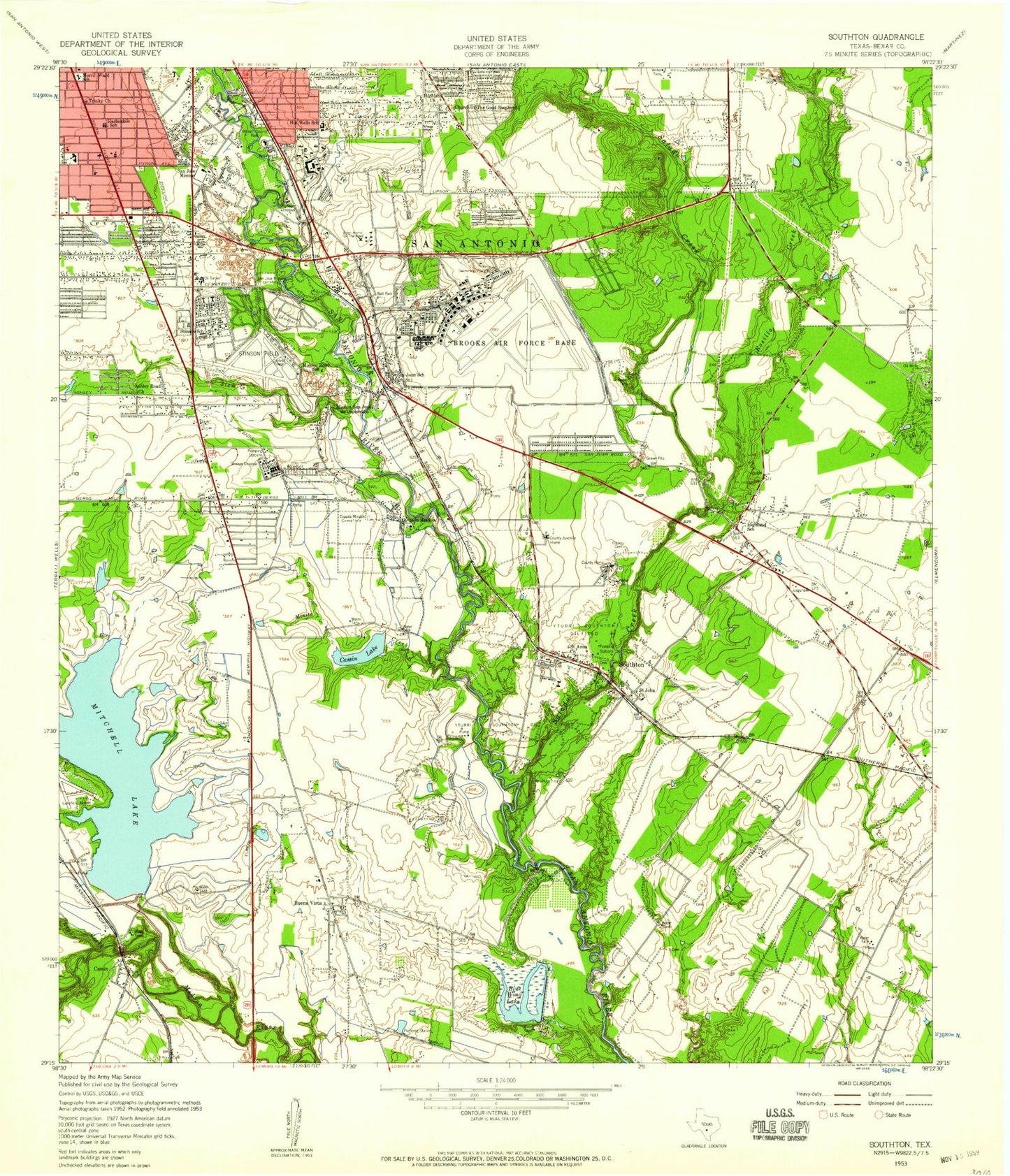Classic USGS Southton Texas 7.5'x7.5' Topo Map Image
