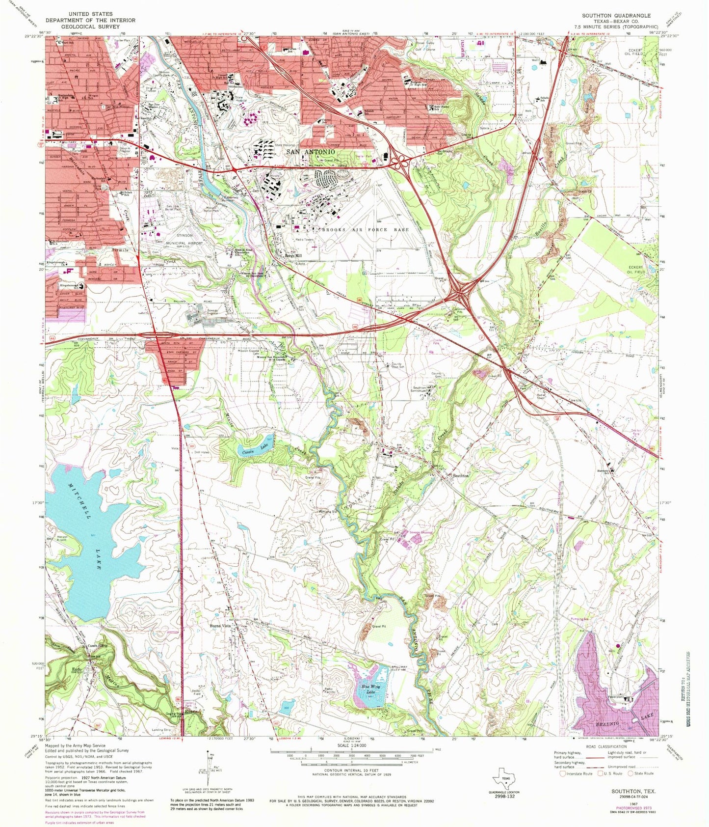 Classic USGS Southton Texas 7.5'x7.5' Topo Map Image