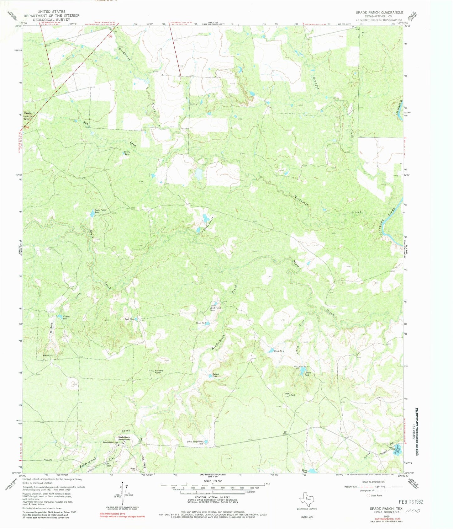 Classic USGS Spade Ranch Texas 7.5'x7.5' Topo Map Image