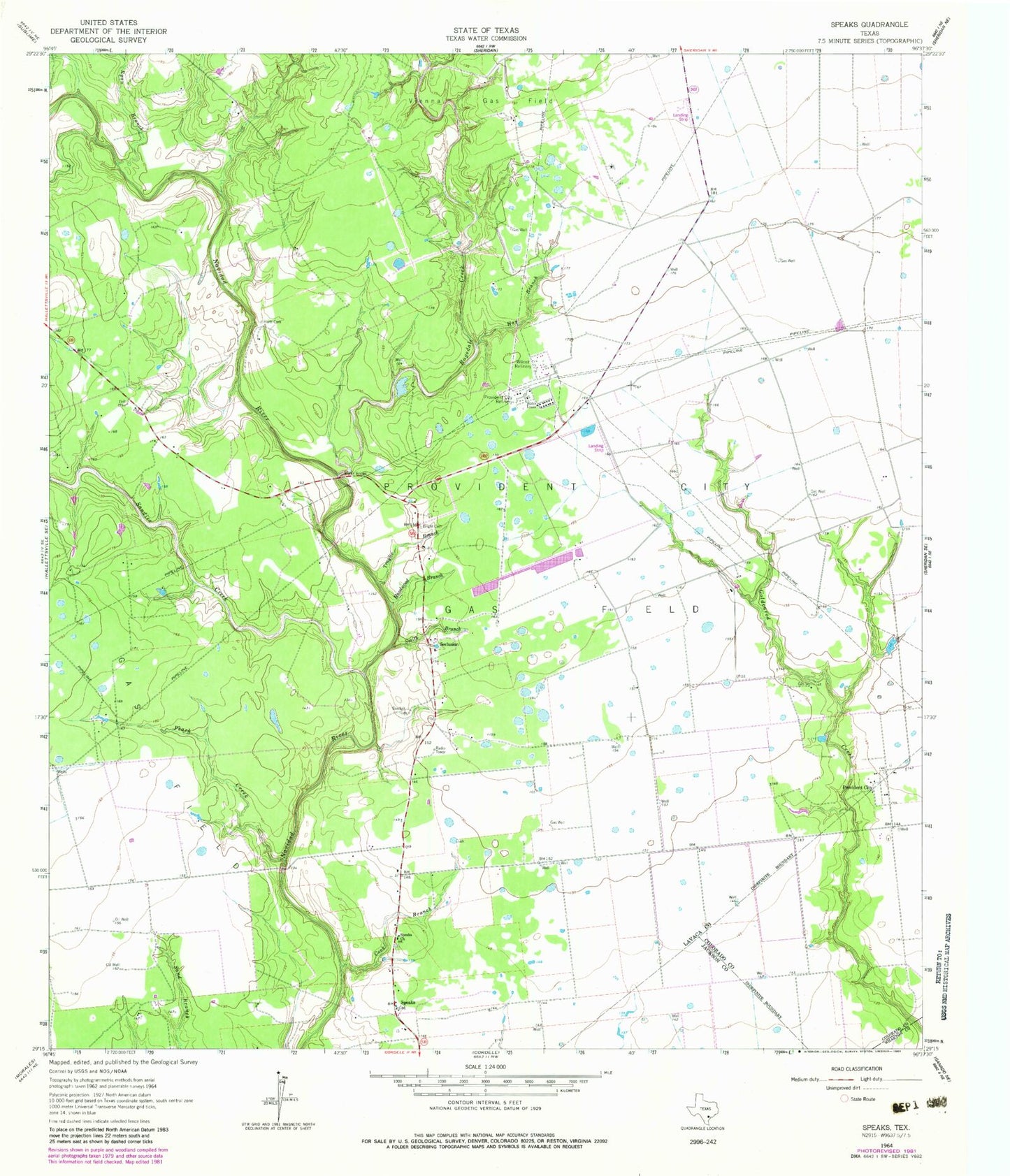 Classic USGS Speaks Texas 7.5'x7.5' Topo Map Image