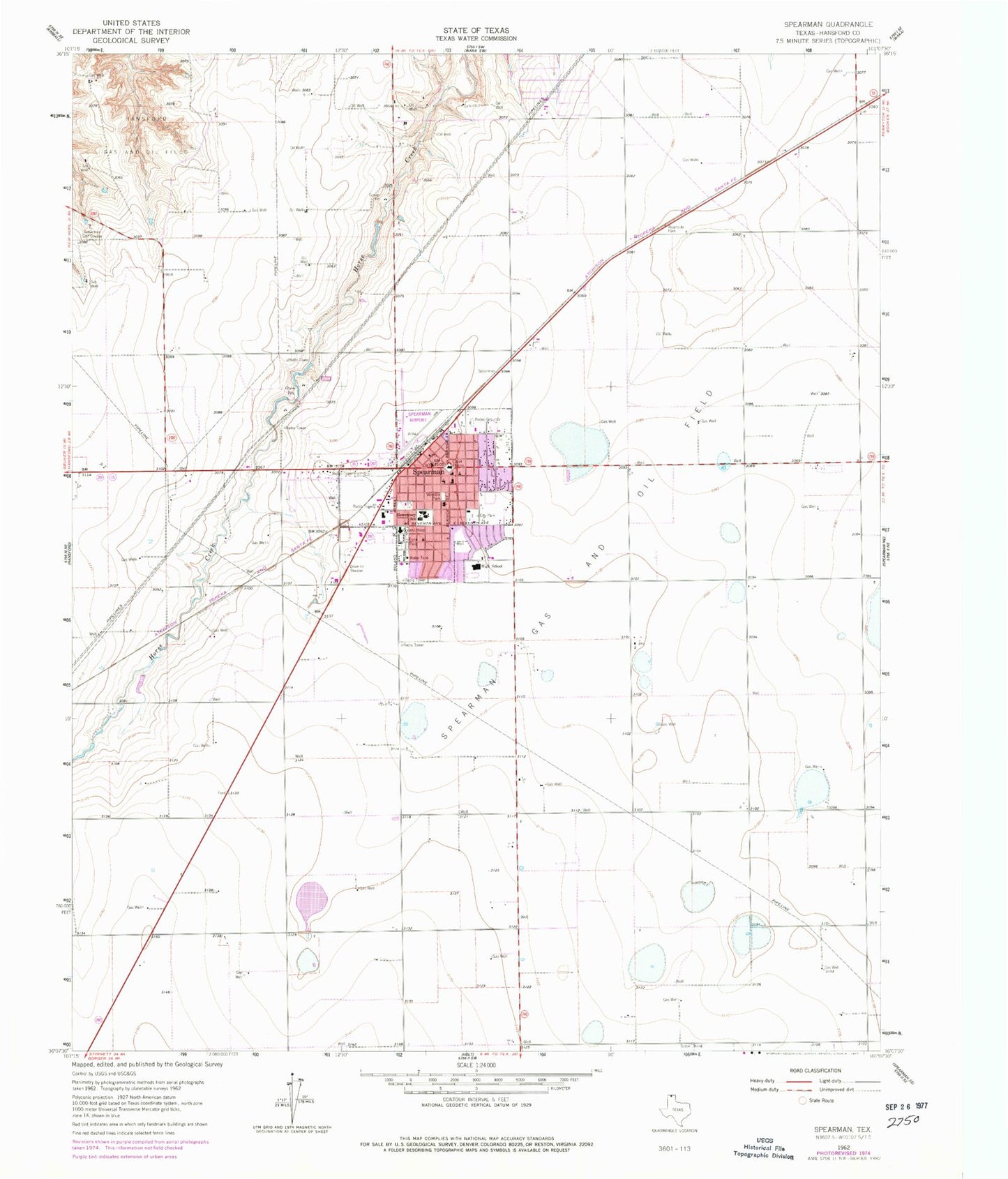 Classic USGS Spearman Texas 7.5'x7.5' Topo Map Image