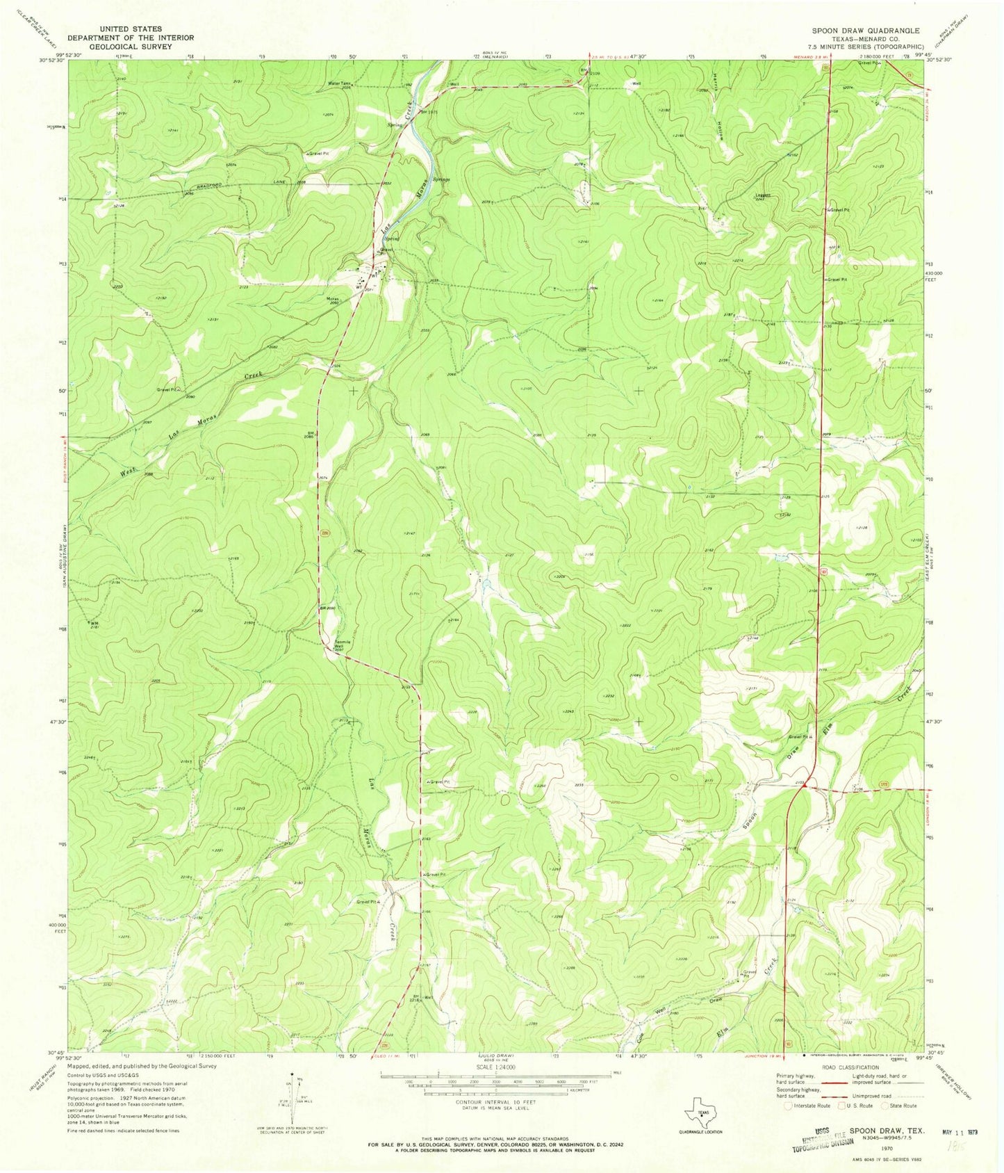 Classic USGS Spoon Draw Texas 7.5'x7.5' Topo Map Image