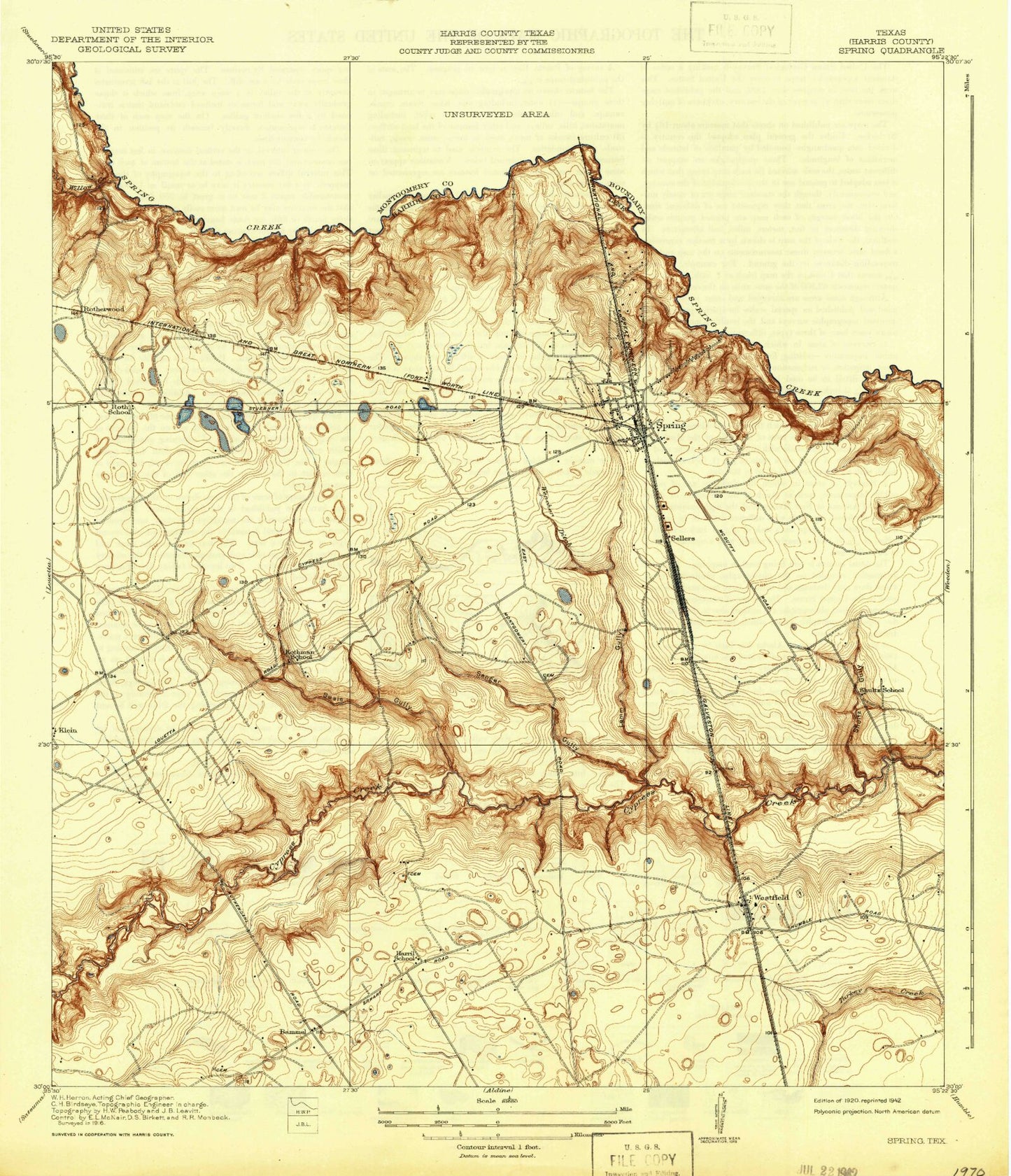 Classic USGS Spring Texas 7.5'x7.5' Topo Map Image