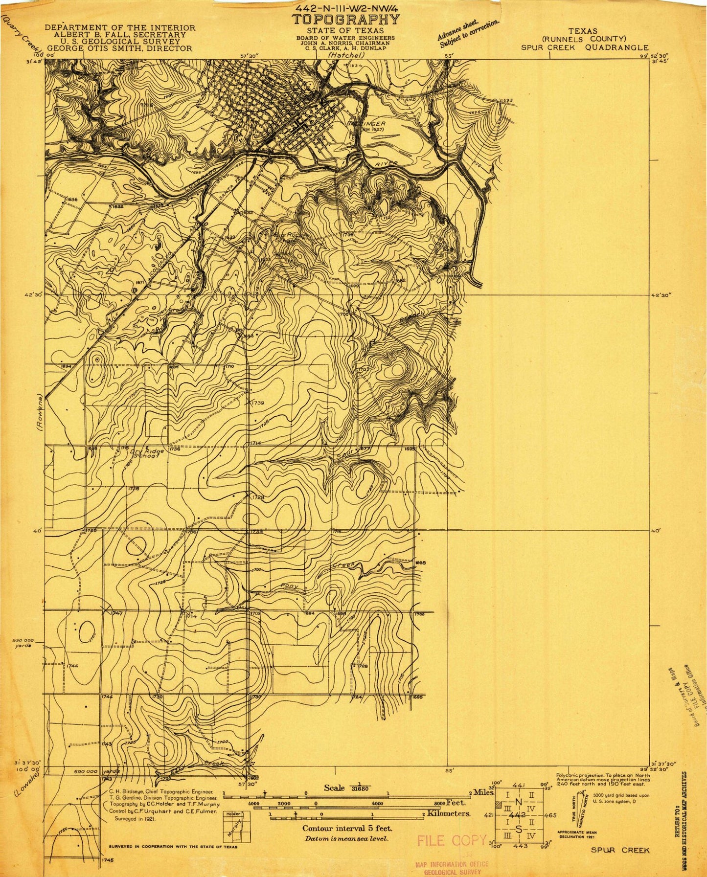 Classic USGS Ballinger Texas 7.5'x7.5' Topo Map Image
