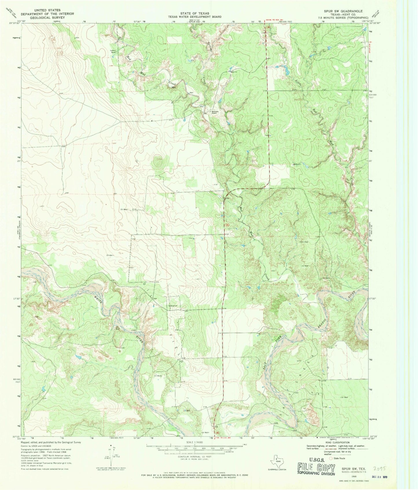 Classic USGS Spur SW Texas 7.5'x7.5' Topo Map Image