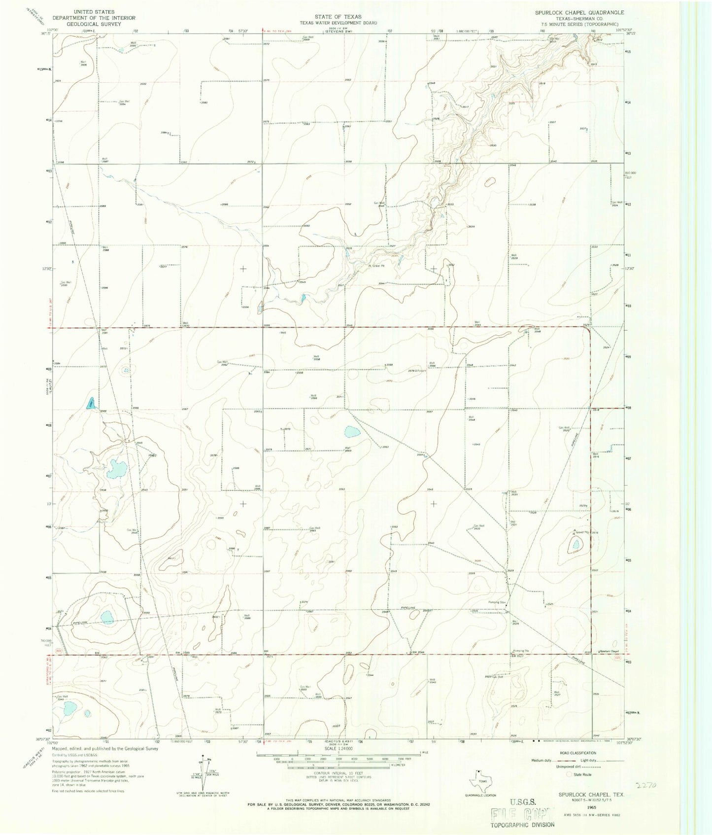 Classic USGS Spurlock Chapel Texas 7.5'x7.5' Topo Map Image