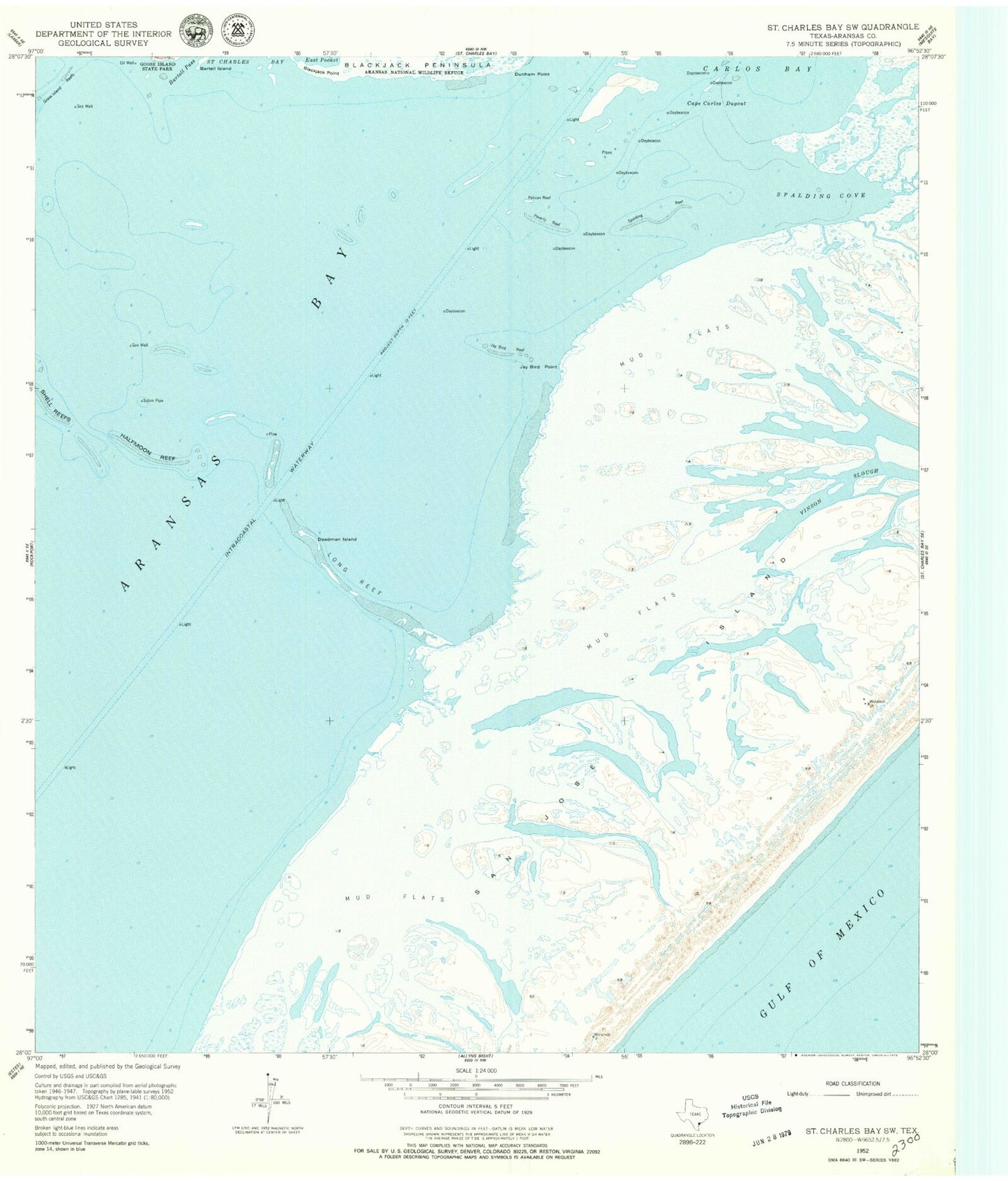 Classic USGS Saint Charles Bay SW Texas 7.5'x7.5' Topo Map Image