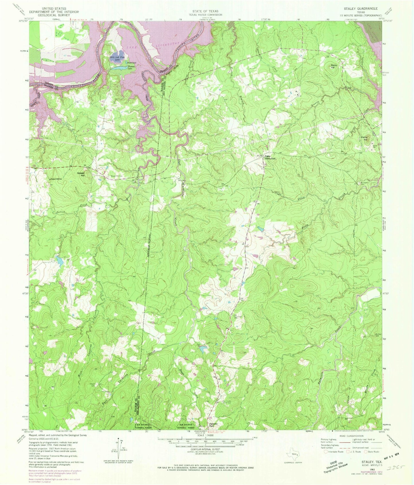 Classic USGS Staley Texas 7.5'x7.5' Topo Map Image