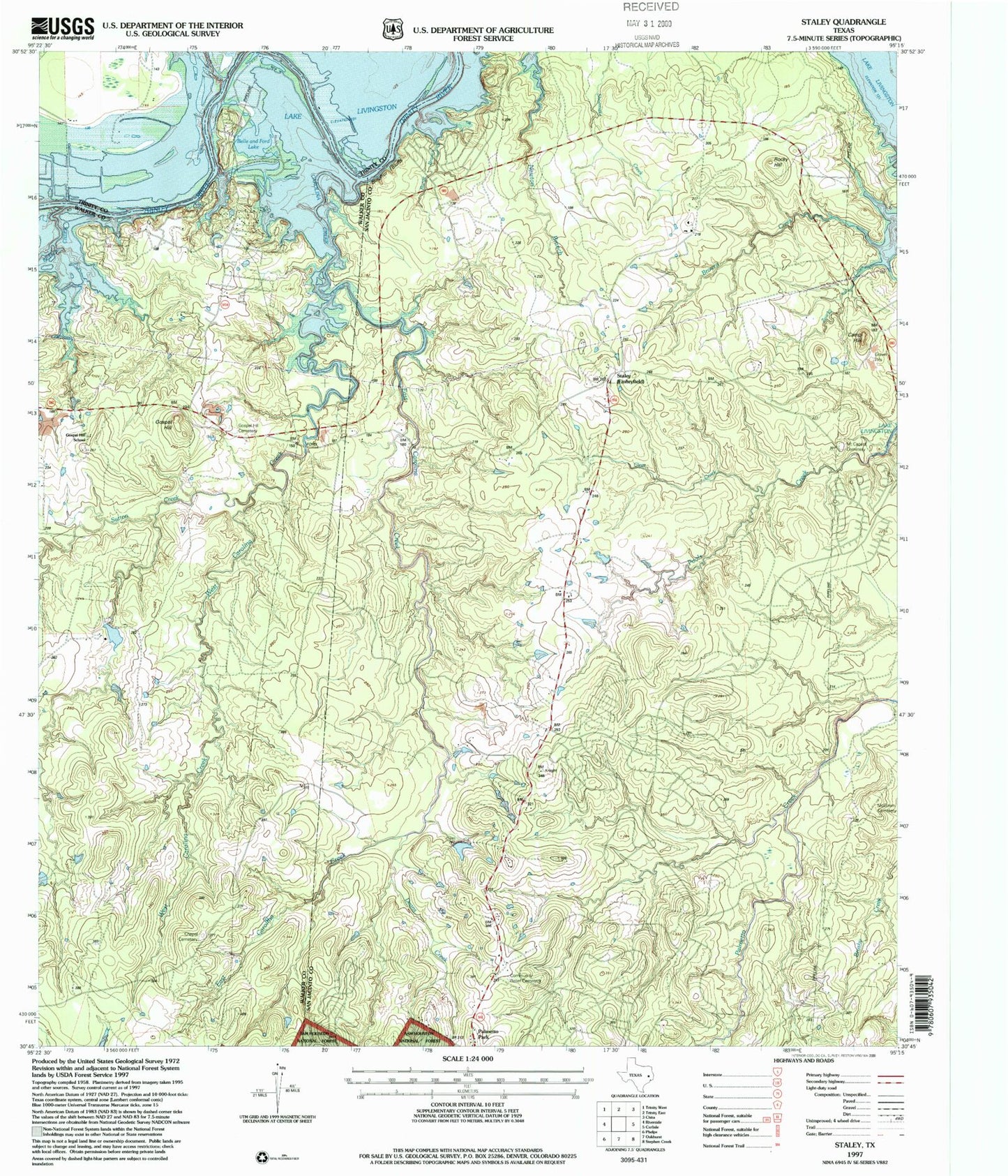 Classic USGS Staley Texas 7.5'x7.5' Topo Map Image