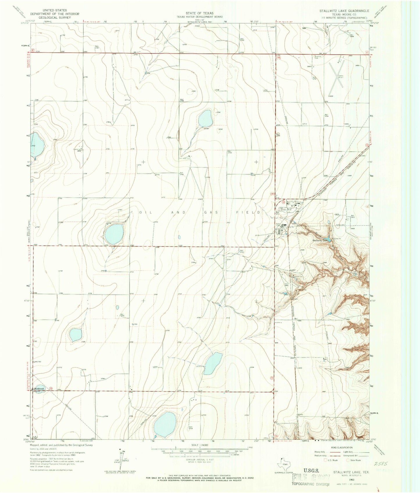 Classic USGS Stallwitz Lake Texas 7.5'x7.5' Topo Map Image