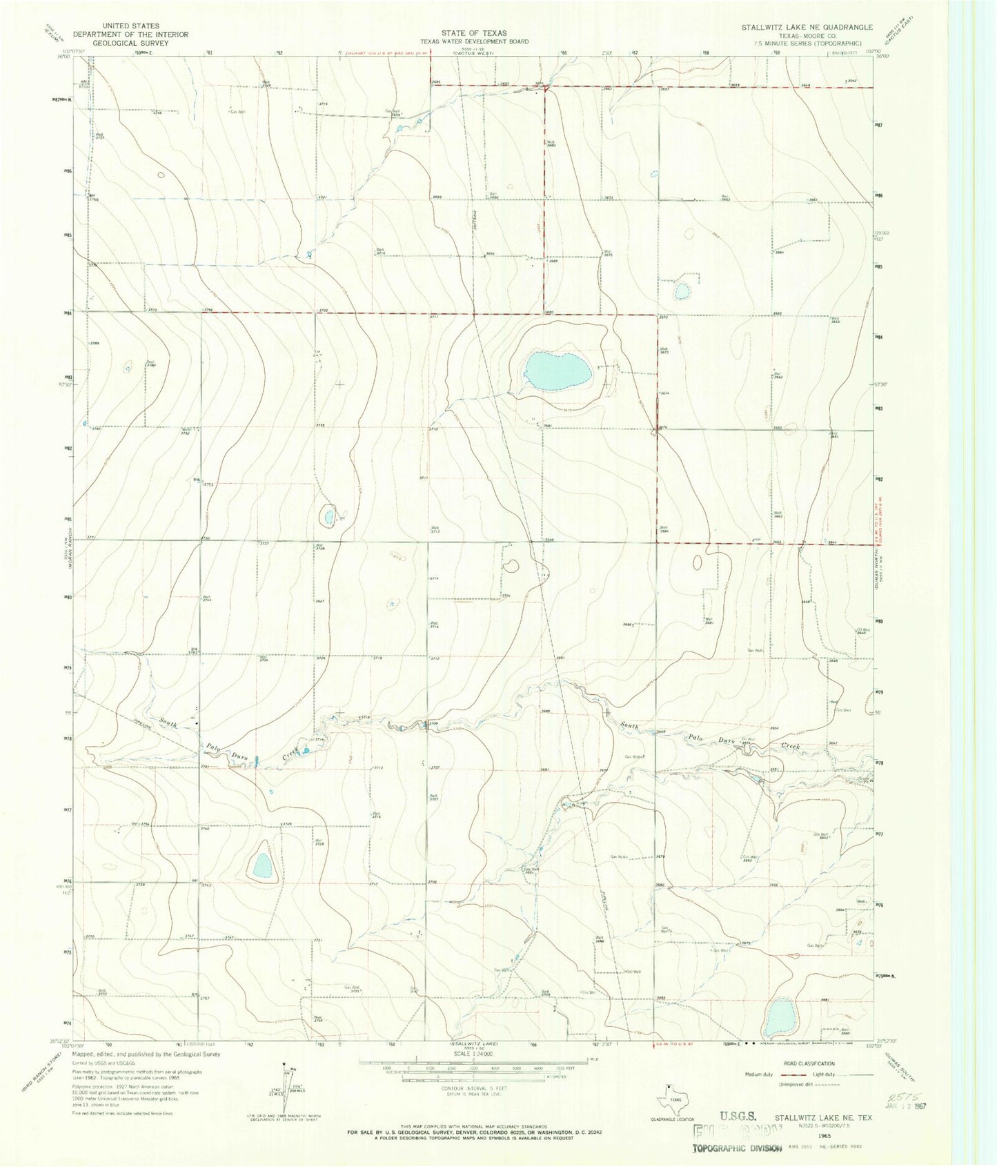 Classic USGS Stallwitz Lake NE Texas 7.5'x7.5' Topo Map Image