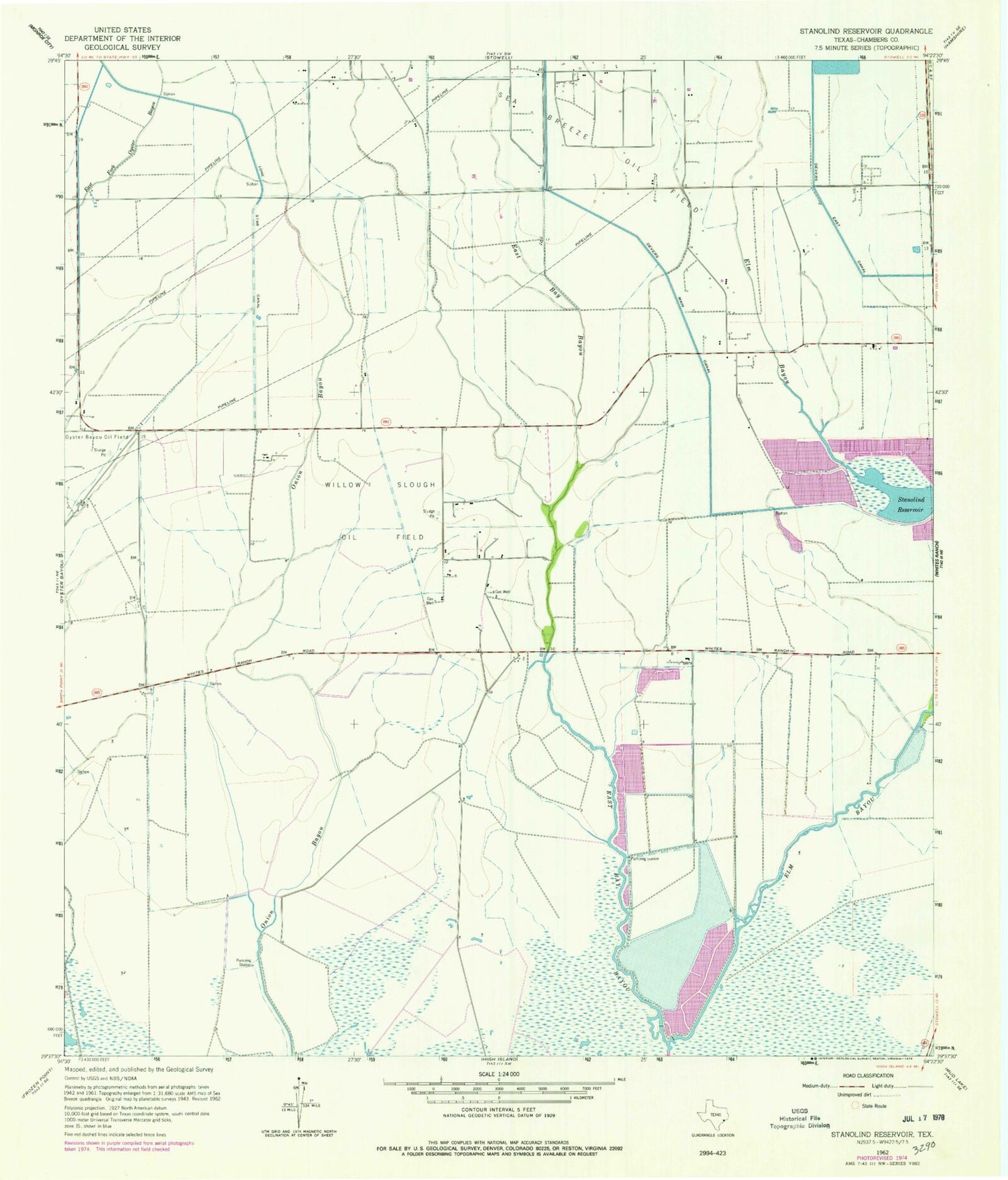 Classic USGS Stanolind Reservoir Texas 7.5'x7.5' Topo Map Image
