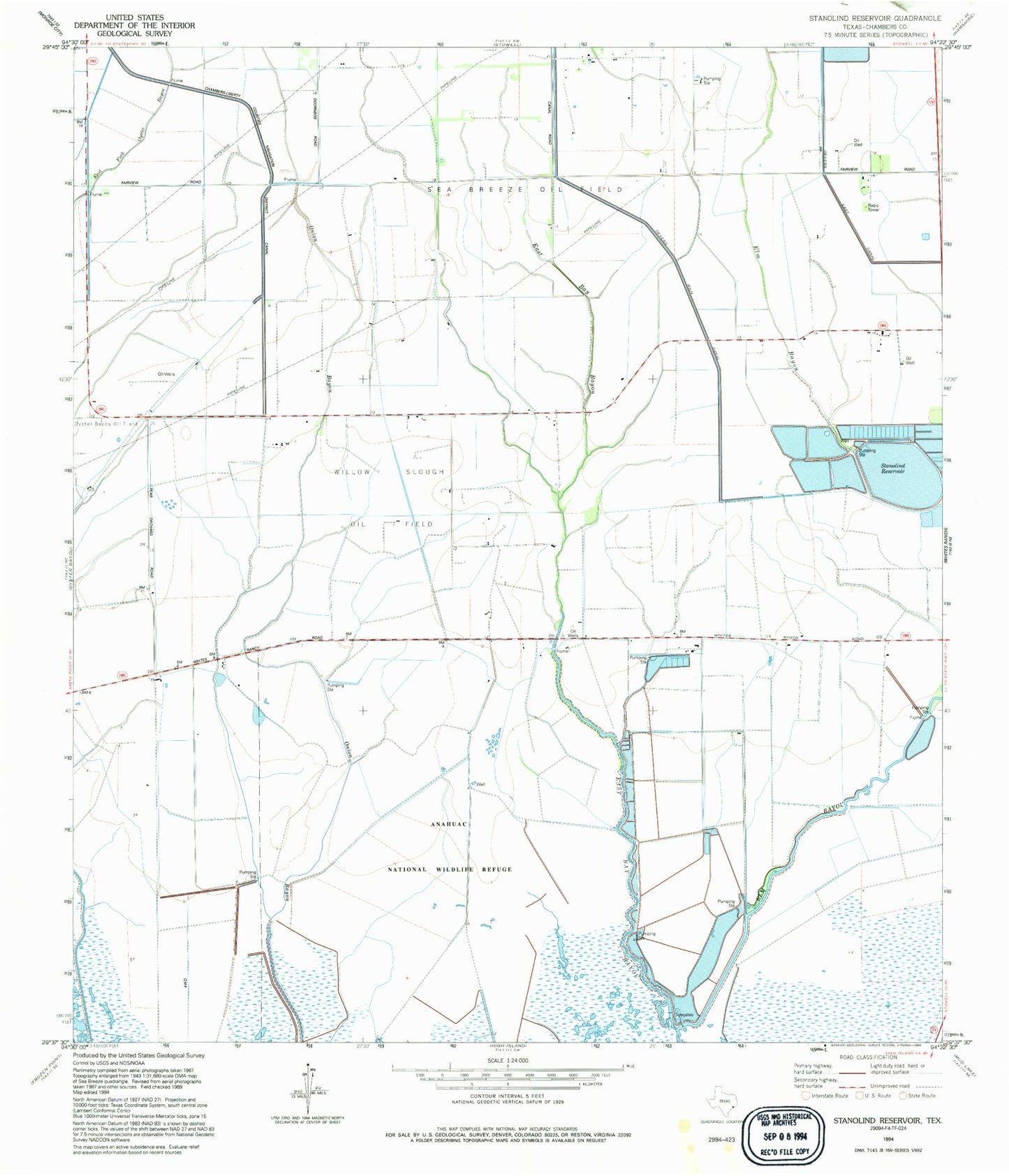 Classic USGS Stanolind Reservoir Texas 7.5'x7.5' Topo Map Image