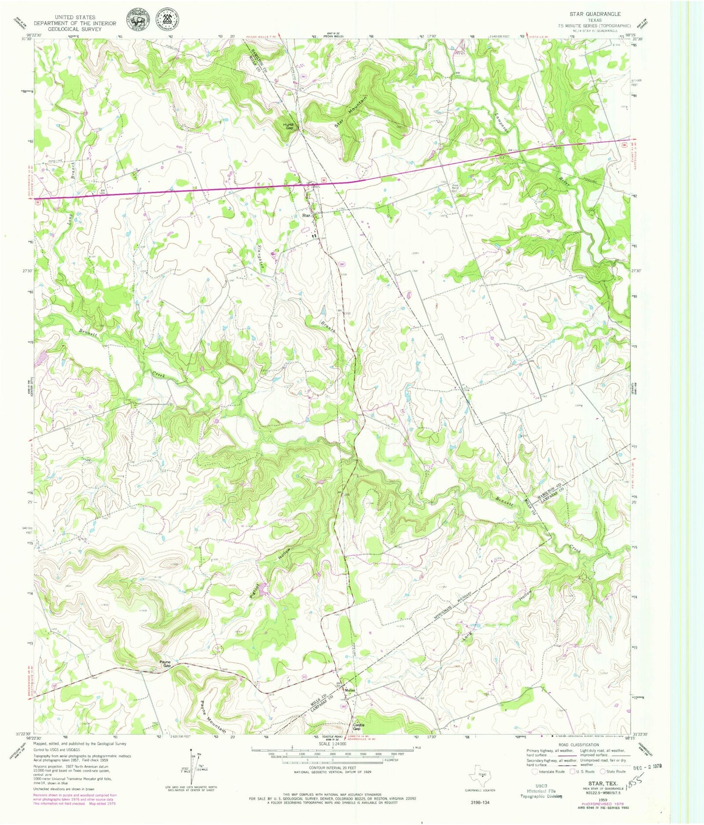 Classic USGS Star Texas 7.5'x7.5' Topo Map Image