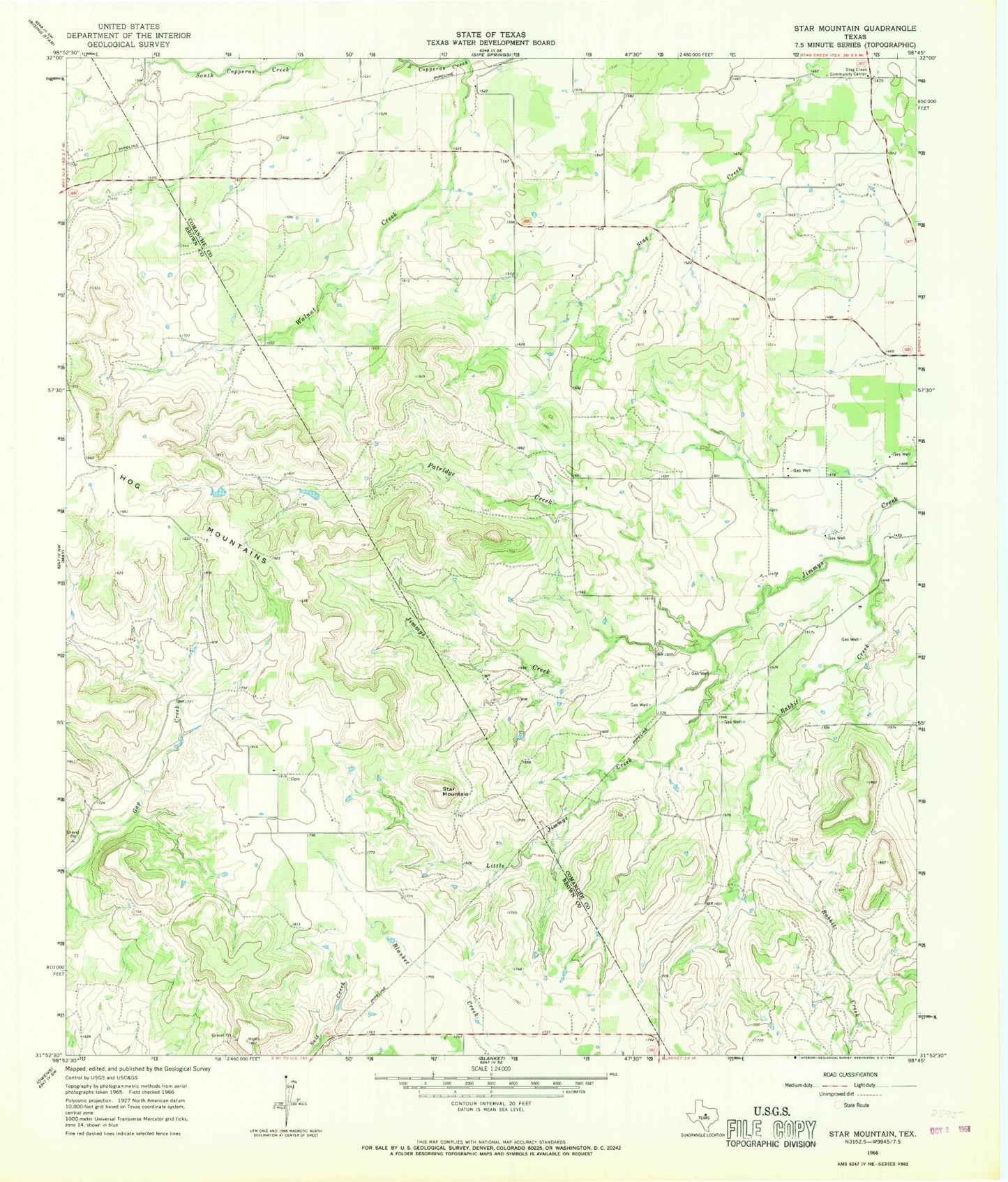 Classic USGS Star Mountain Texas 7.5'x7.5' Topo Map Image
