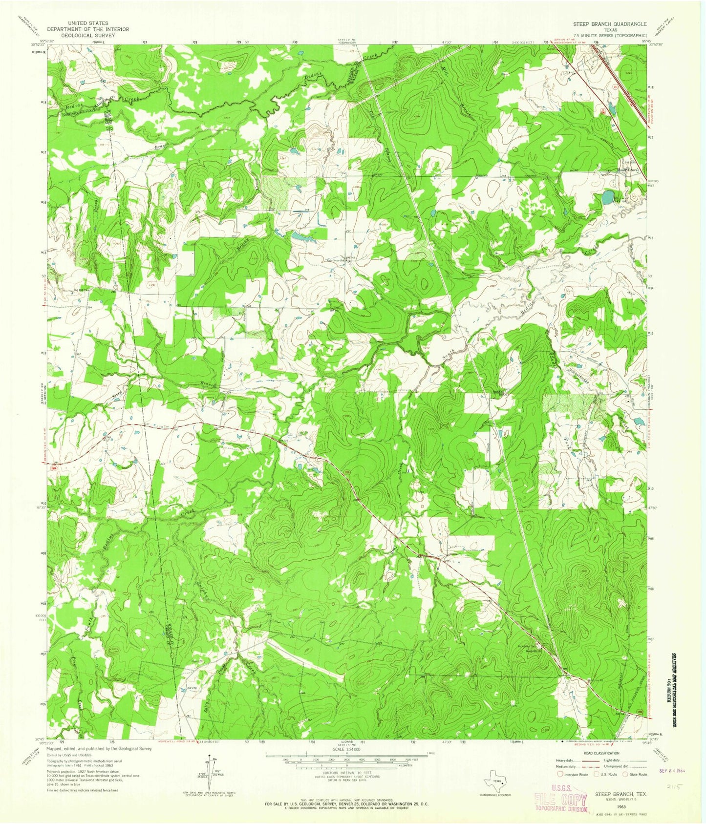 Classic USGS Steep Branch Texas 7.5'x7.5' Topo Map Image