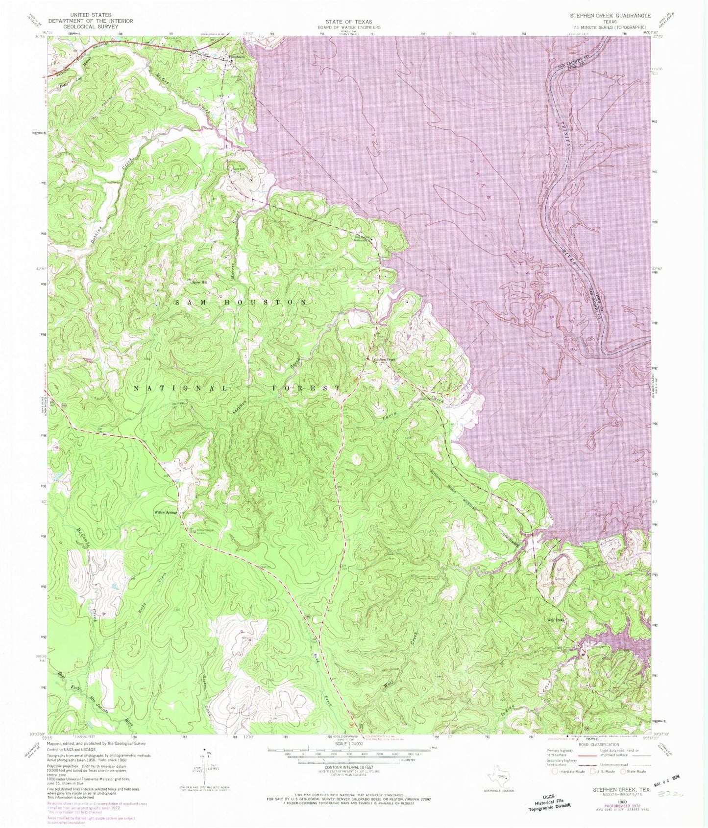 Classic USGS Stephen Creek Texas 7.5'x7.5' Topo Map Image