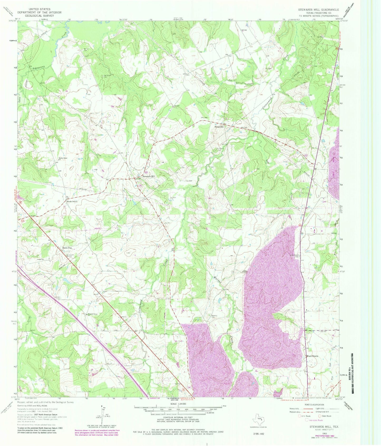 Classic USGS Stewards Mill Texas 7.5'x7.5' Topo Map Image