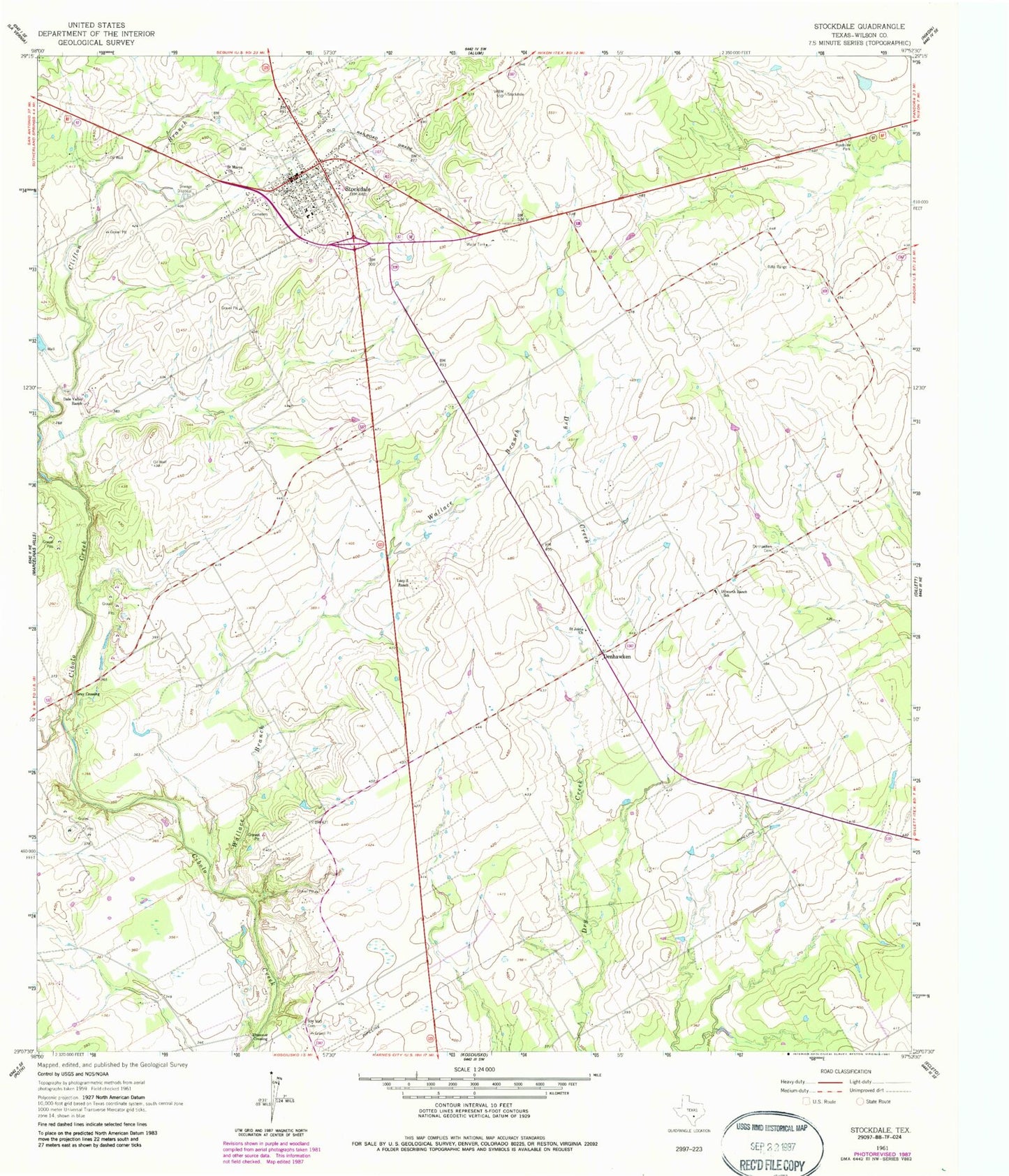 Classic USGS Stockdale Texas 7.5'x7.5' Topo Map Image