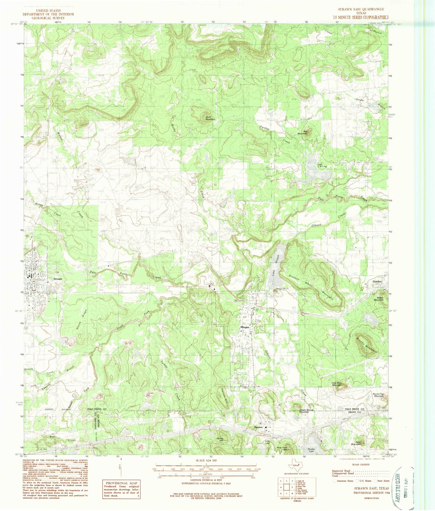 Classic USGS Strawn East Texas 7.5'x7.5' Topo Map Image