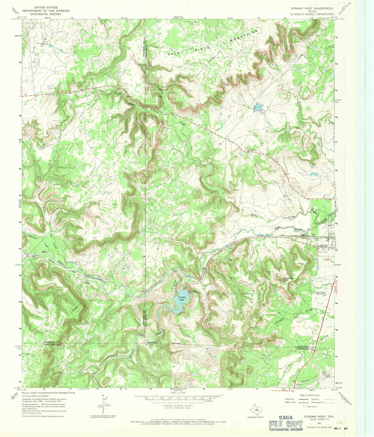 Classic USGS Strawn West Texas 7.5'x7.5' Topo Map Image