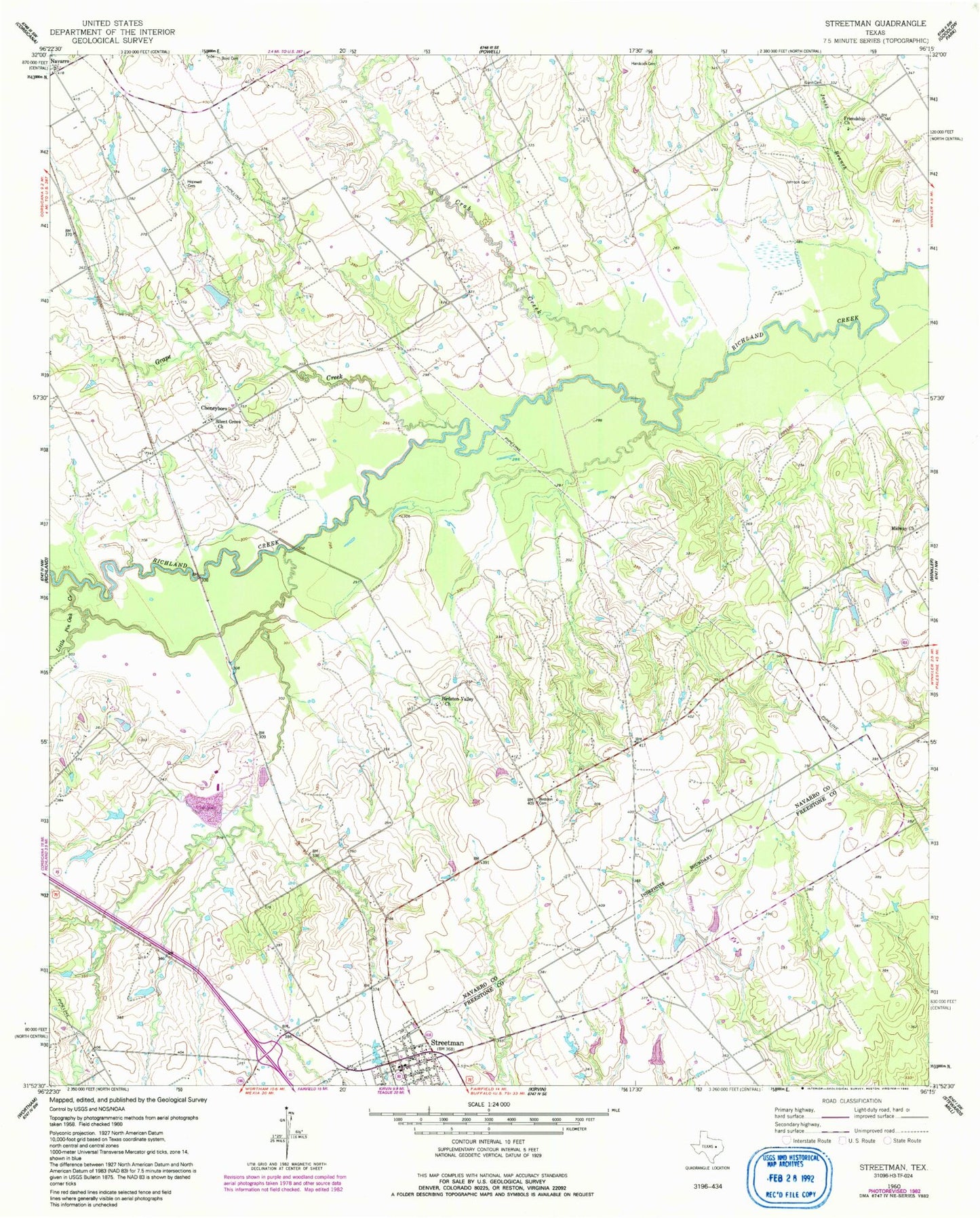 Classic USGS Streetman Texas 7.5'x7.5' Topo Map Image