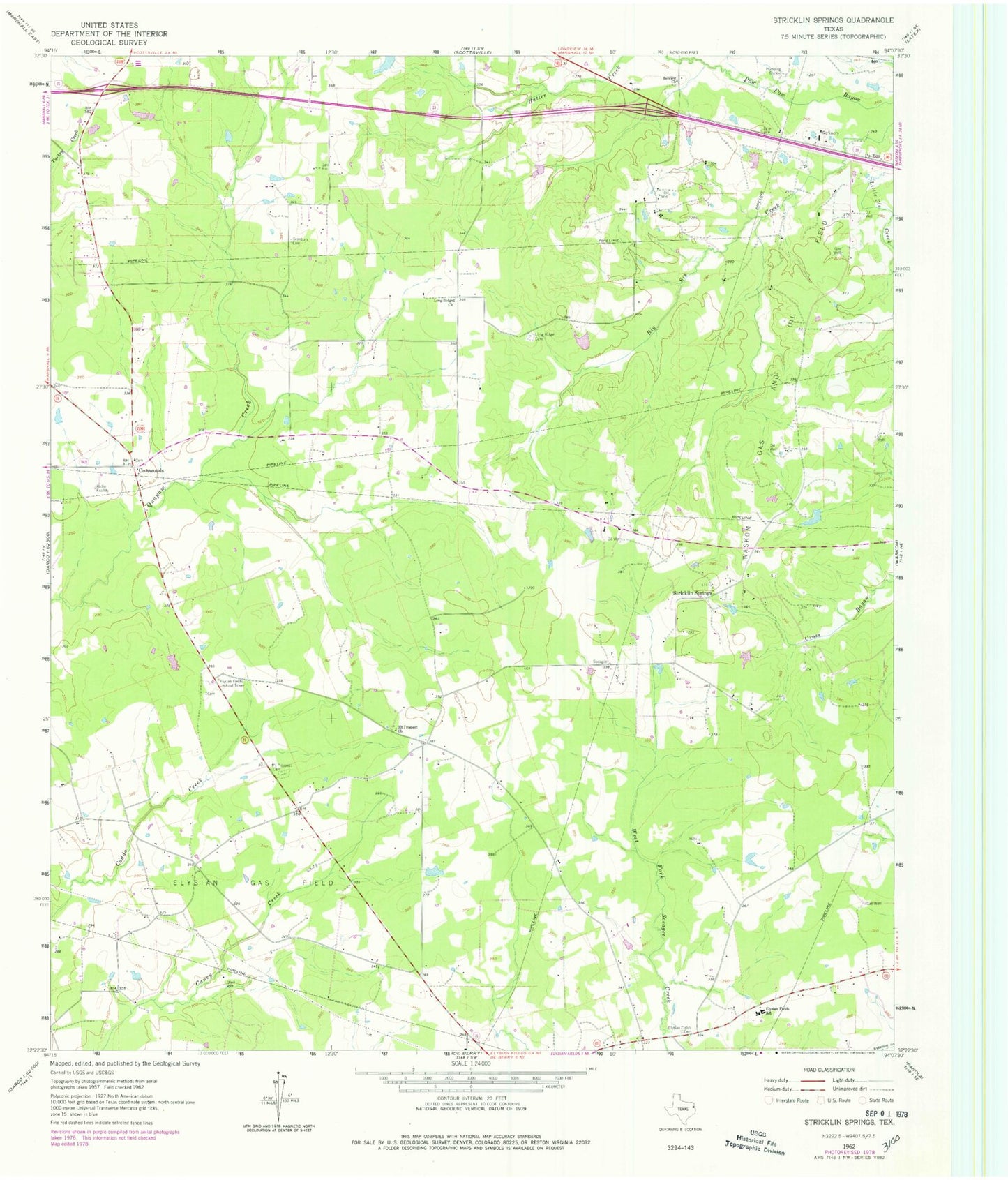 Classic USGS Stricklin Springs Texas 7.5'x7.5' Topo Map Image