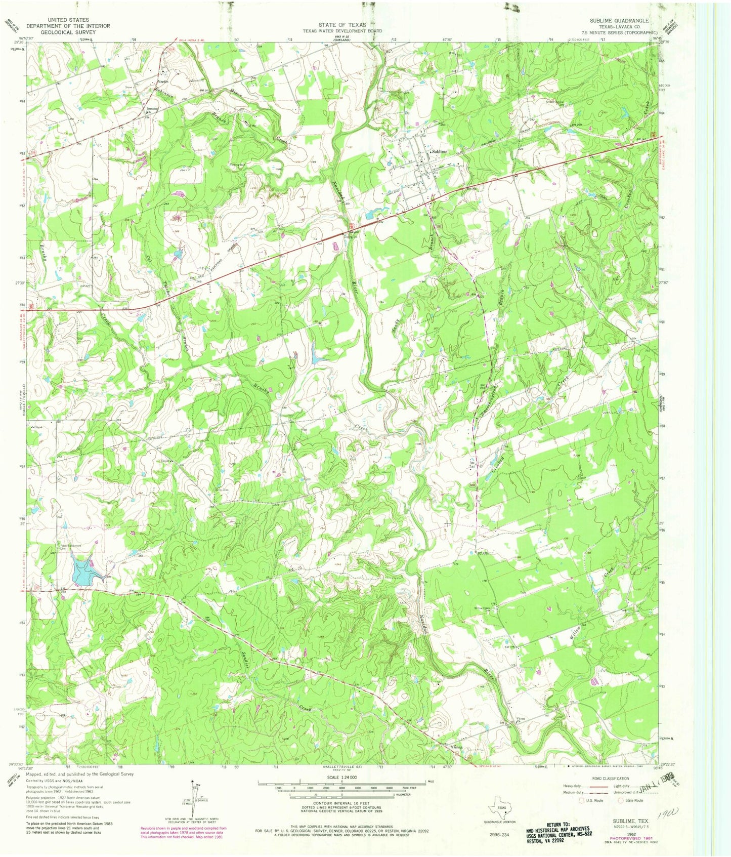 Classic USGS Sublime Texas 7.5'x7.5' Topo Map Image
