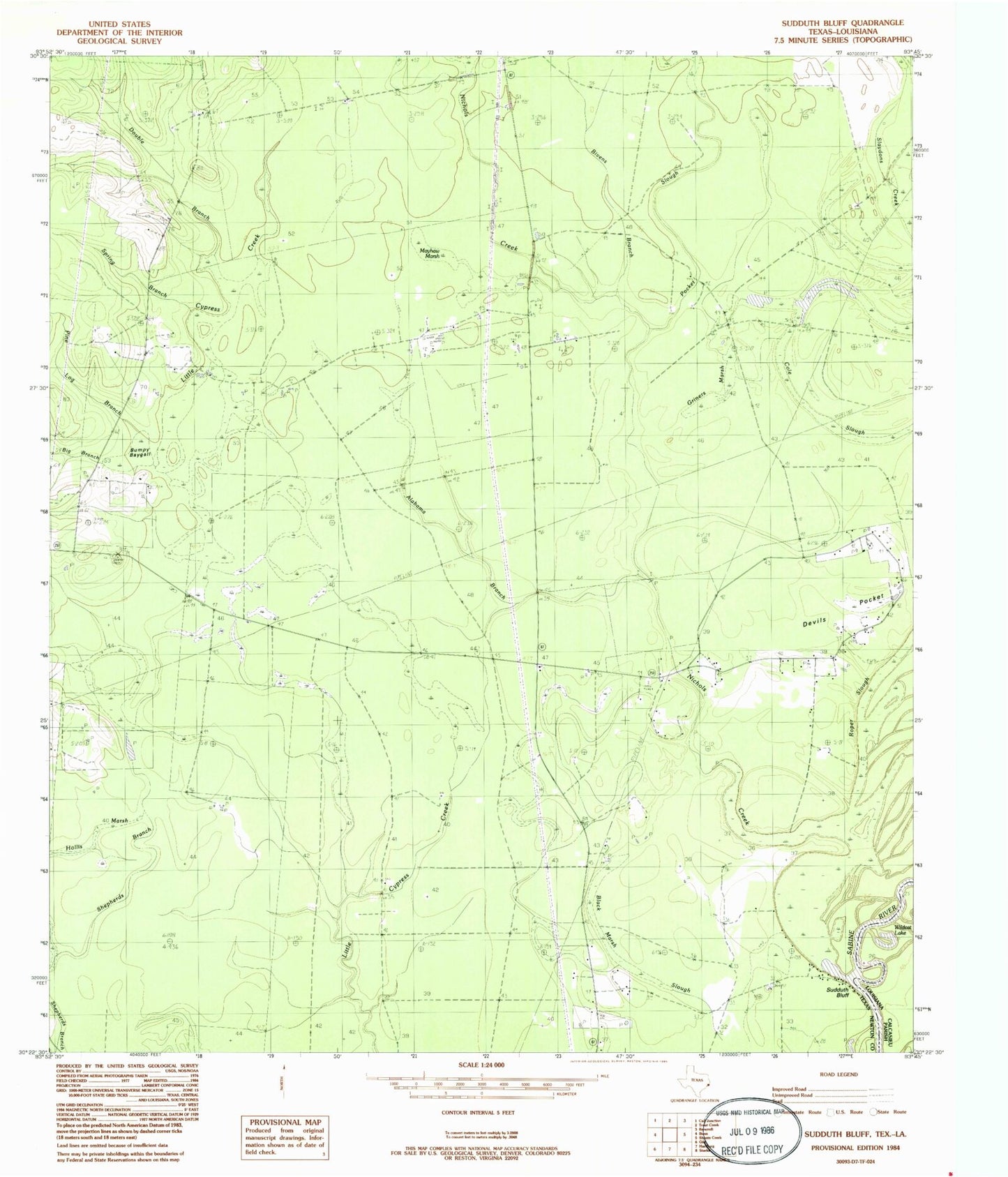 Classic USGS Sudduth Bluff Texas 7.5'x7.5' Topo Map Image