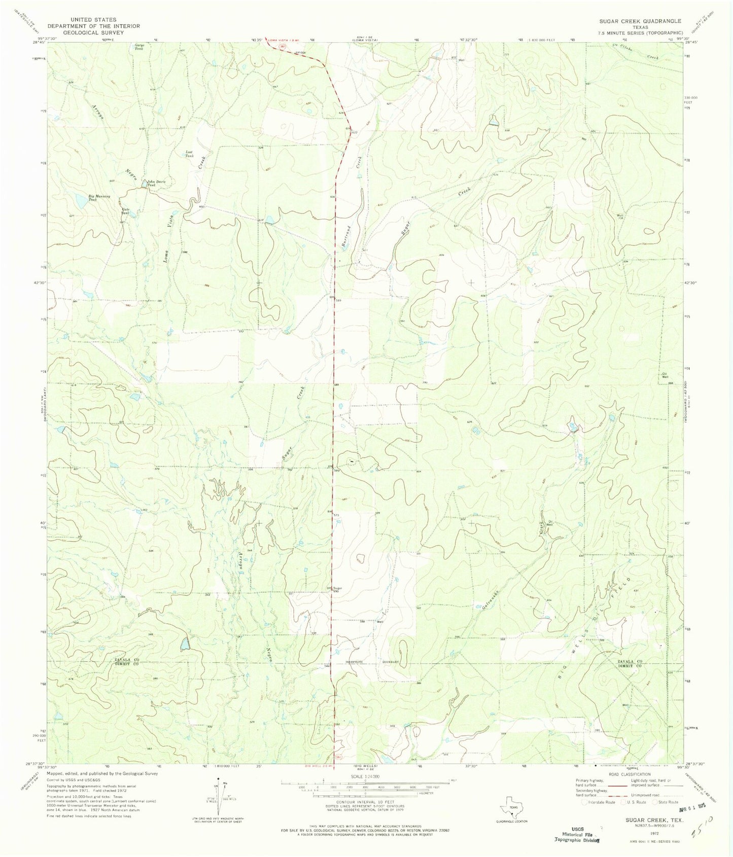 Classic USGS Sugar Creek Texas 7.5'x7.5' Topo Map Image