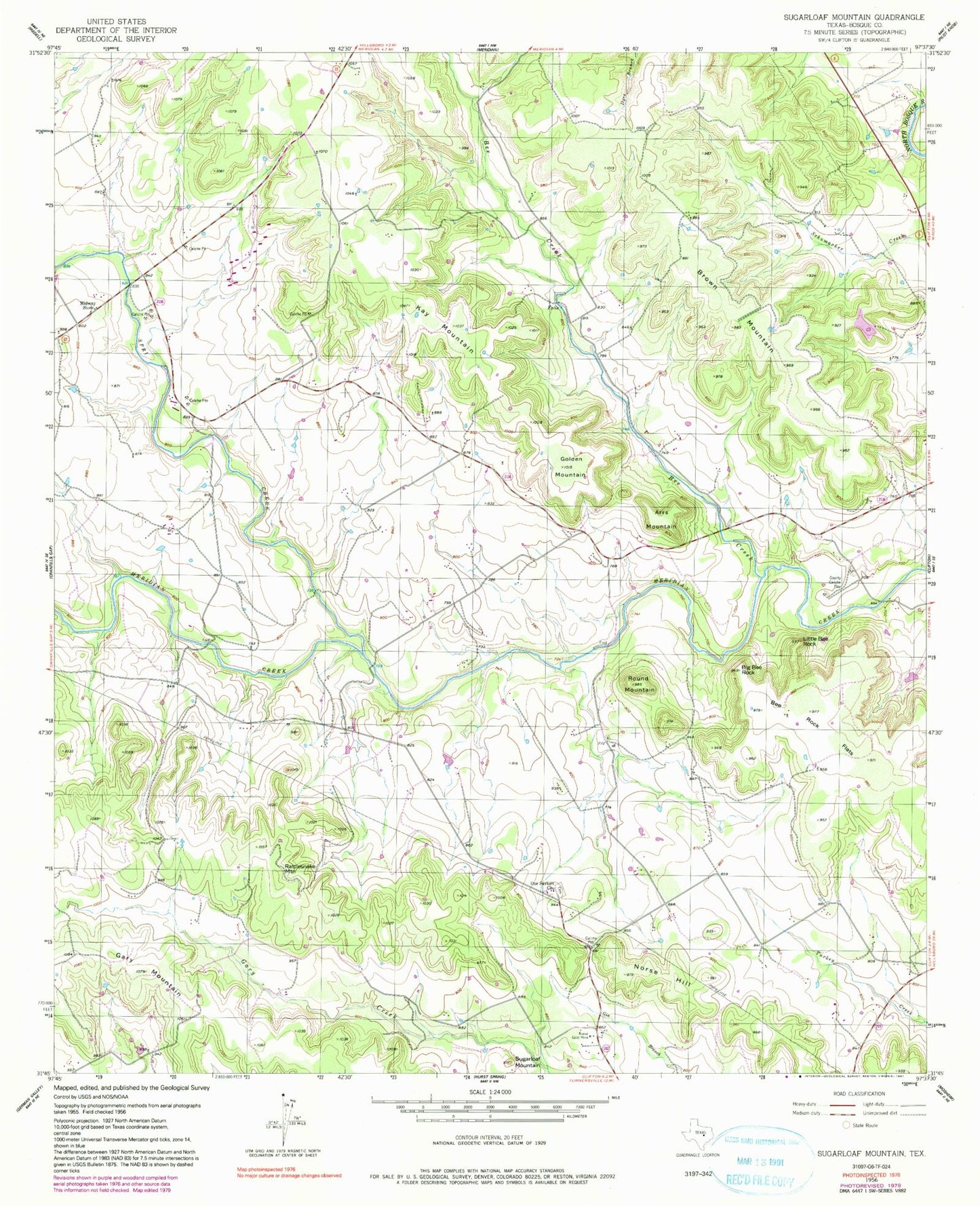 Classic USGS Sugarloaf Mountain Texas 7.5'x7.5' Topo Map Image