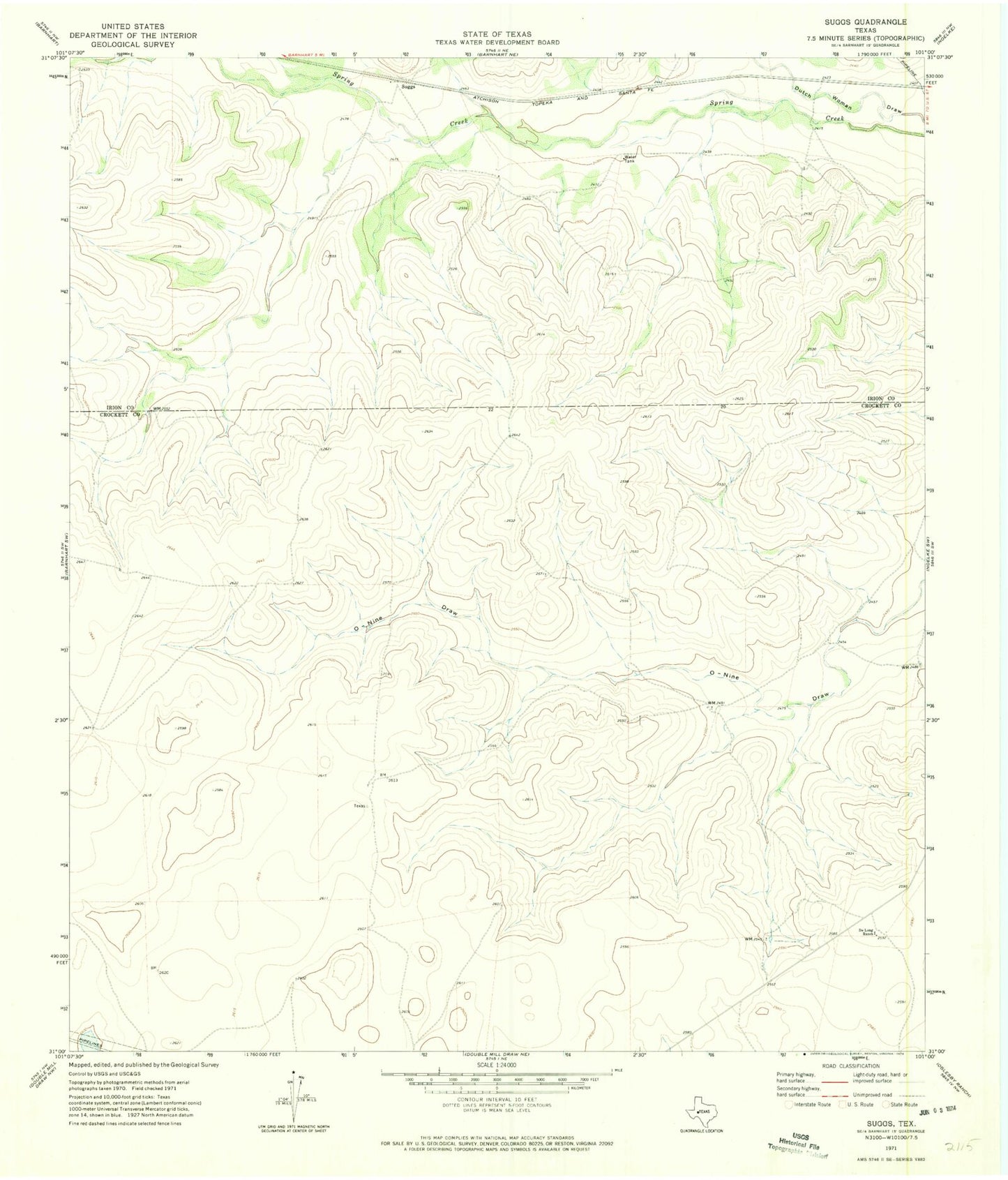 Classic USGS Suggs Texas 7.5'x7.5' Topo Map Image