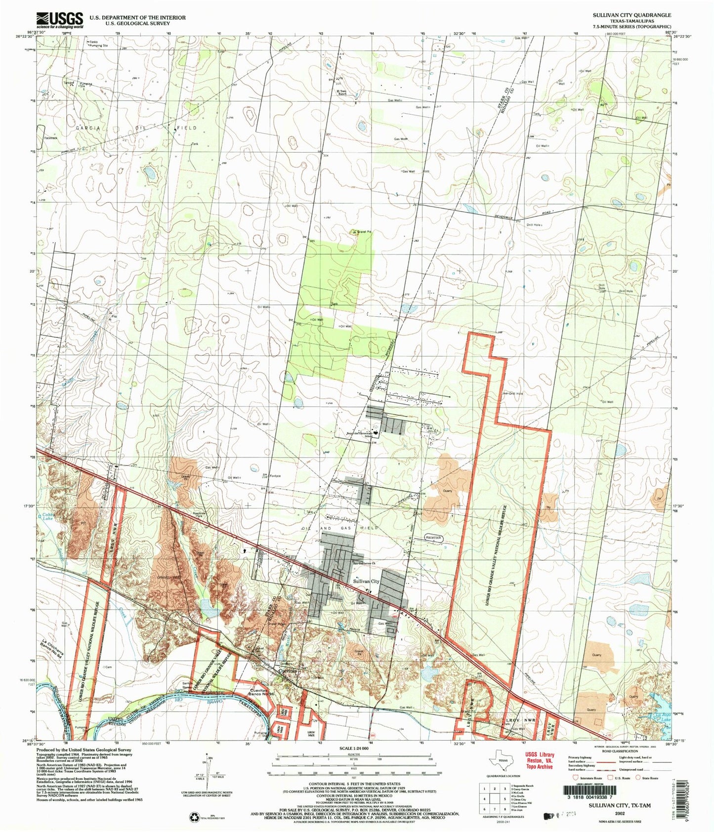 Classic USGS Sullivan City Texas 7.5'x7.5' Topo Map Image