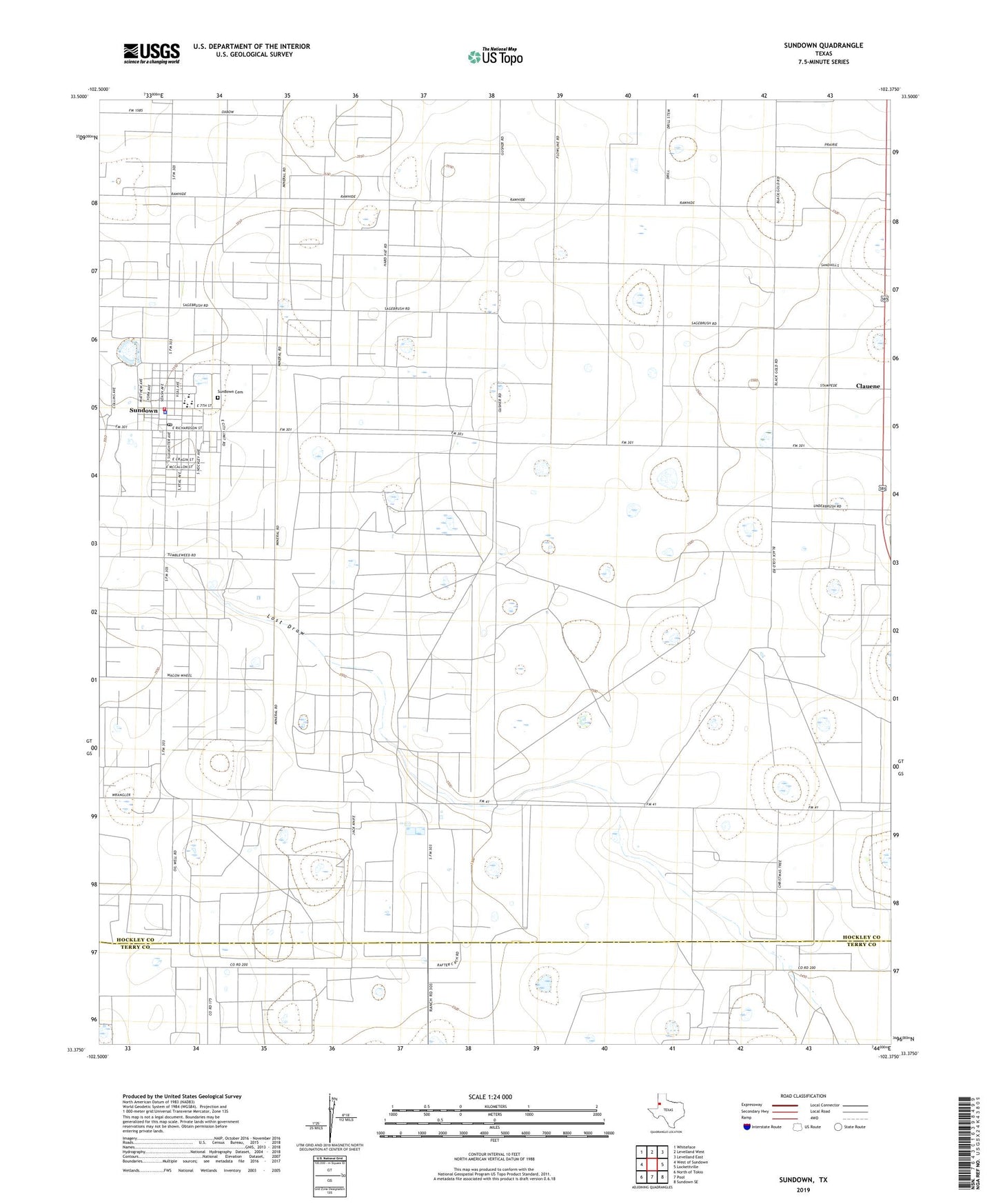Sundown Texas US Topo Map Image