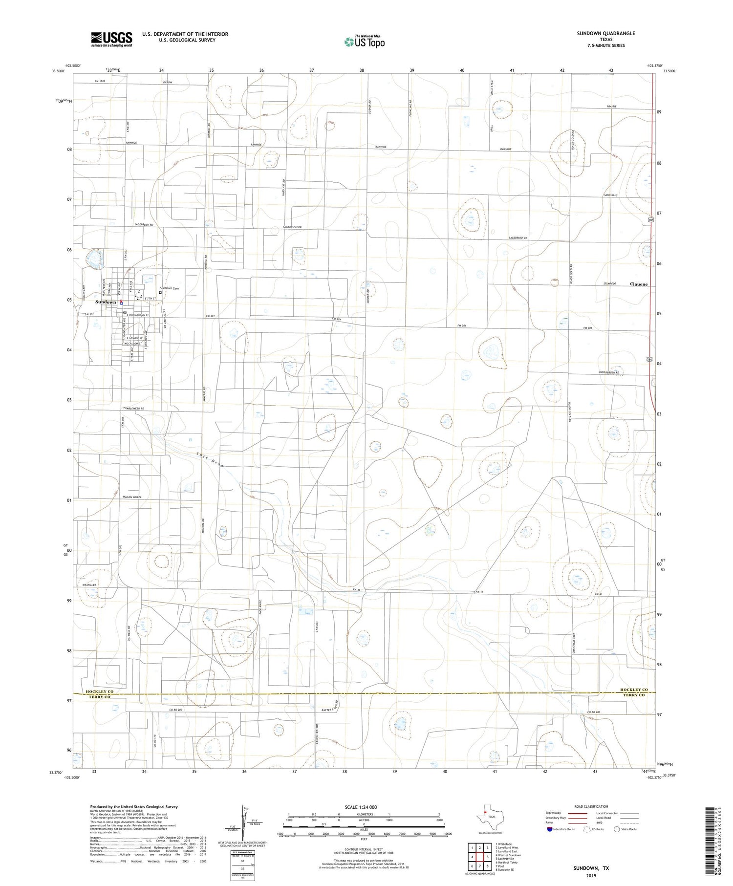 Sundown Texas US Topo Map Image
