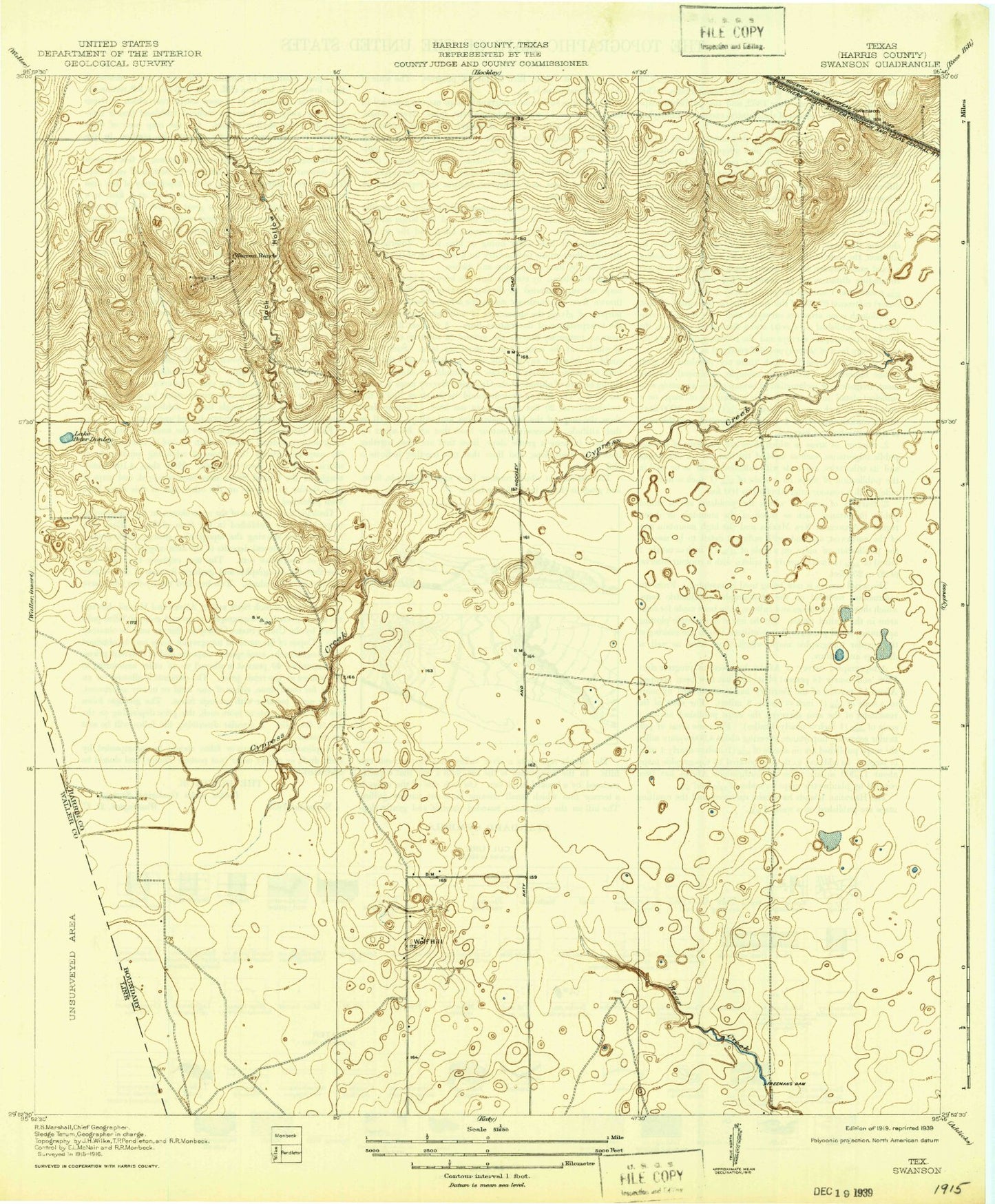 Classic USGS Warren Lake Texas 7.5'x7.5' Topo Map Image